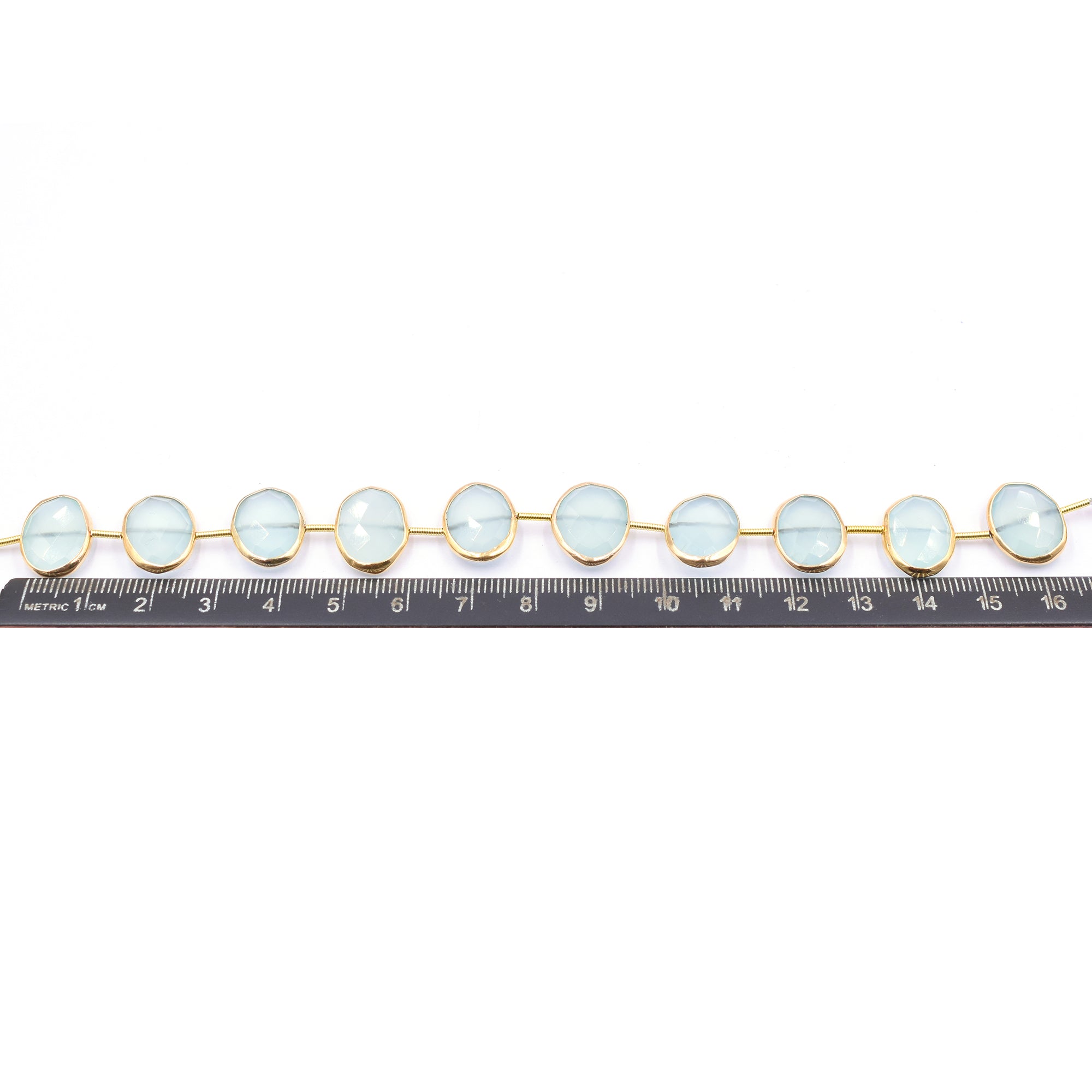 Aqua Chalcedony 15X11 MM Oval Shape Silver Bezel Vermeil Center Drilled Strand - Jaipur Gem Factory