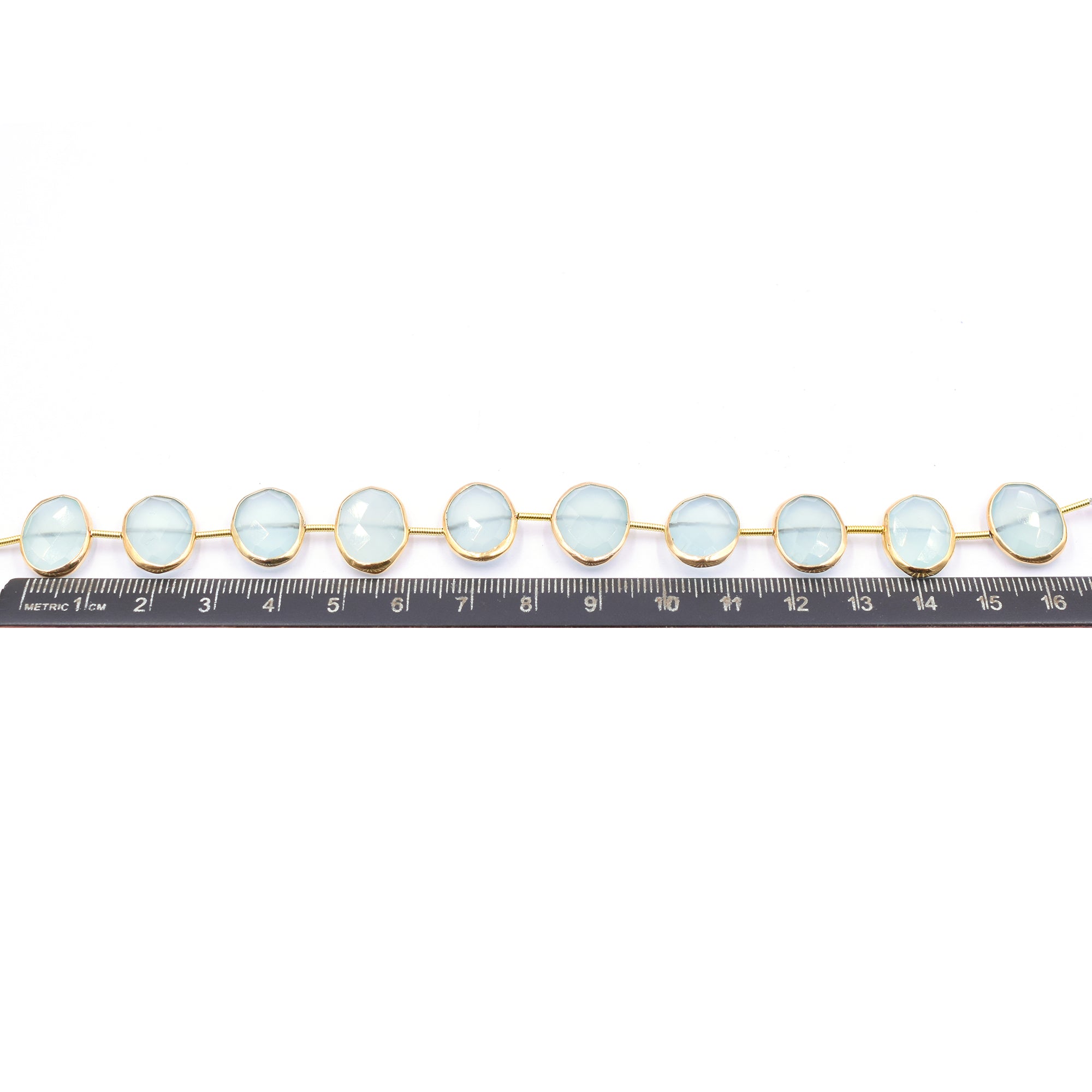 Aqua Chalcedony 15X11 MM Oval Shape Silver Bezel Vermeil Center Drilled Strand - Jaipur Gem Factory