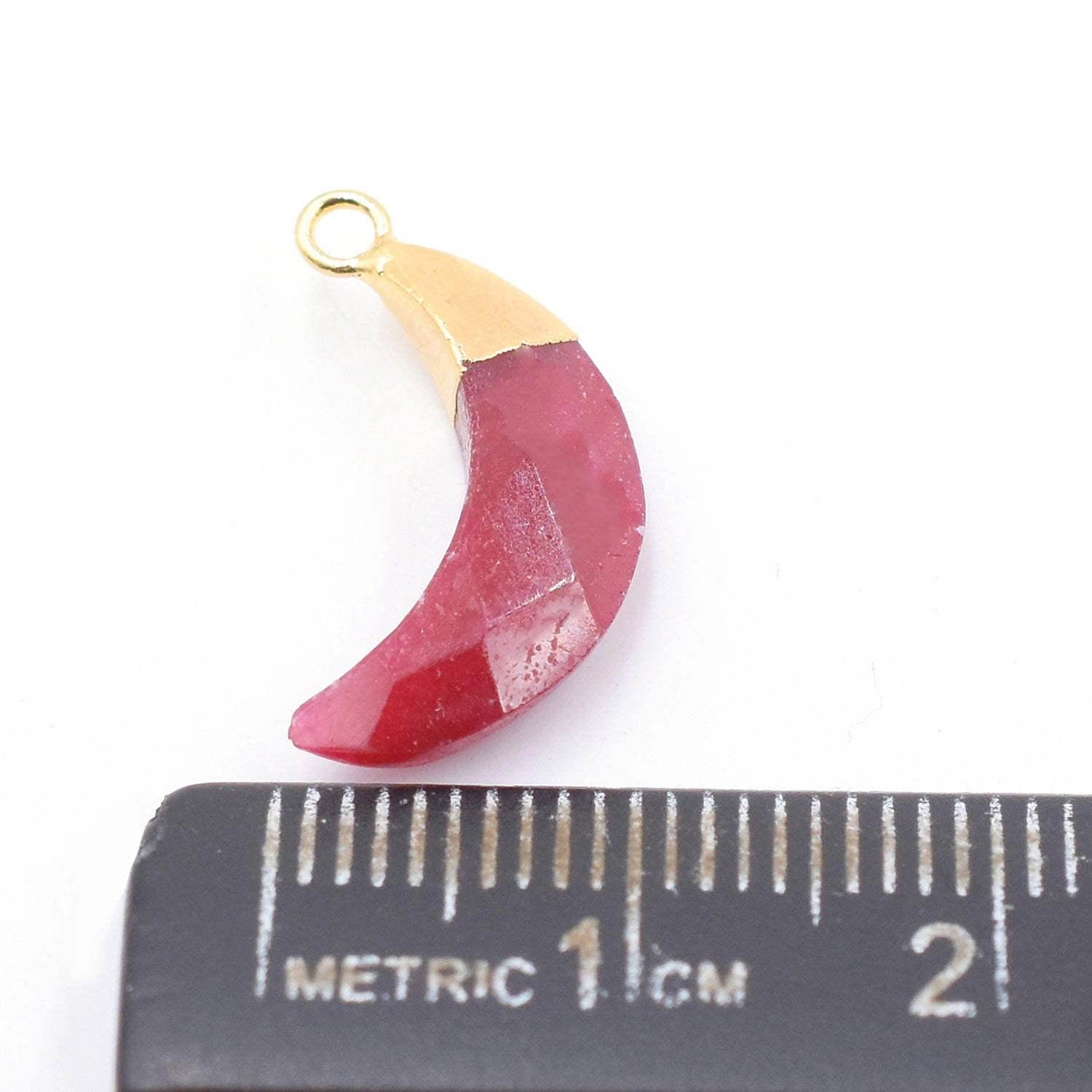 Ruby Corundum 12X5 MM Moon Shape Gold Electroplated Pendant (Set Of 2 Pcs)