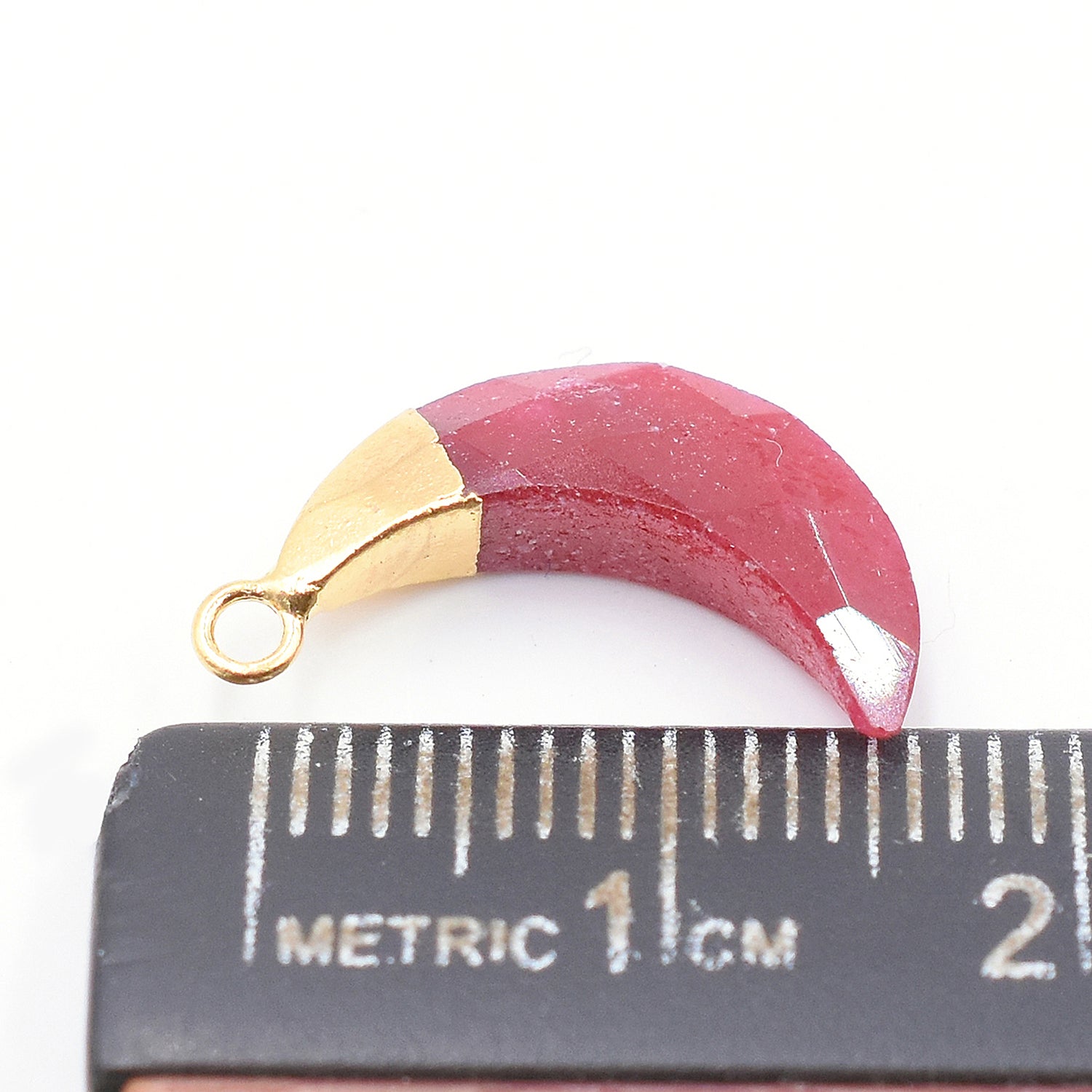 Ruby Corundum 12X5 MM Moon Shape Gold Electroplated Pendant (Set Of 2 Pcs)