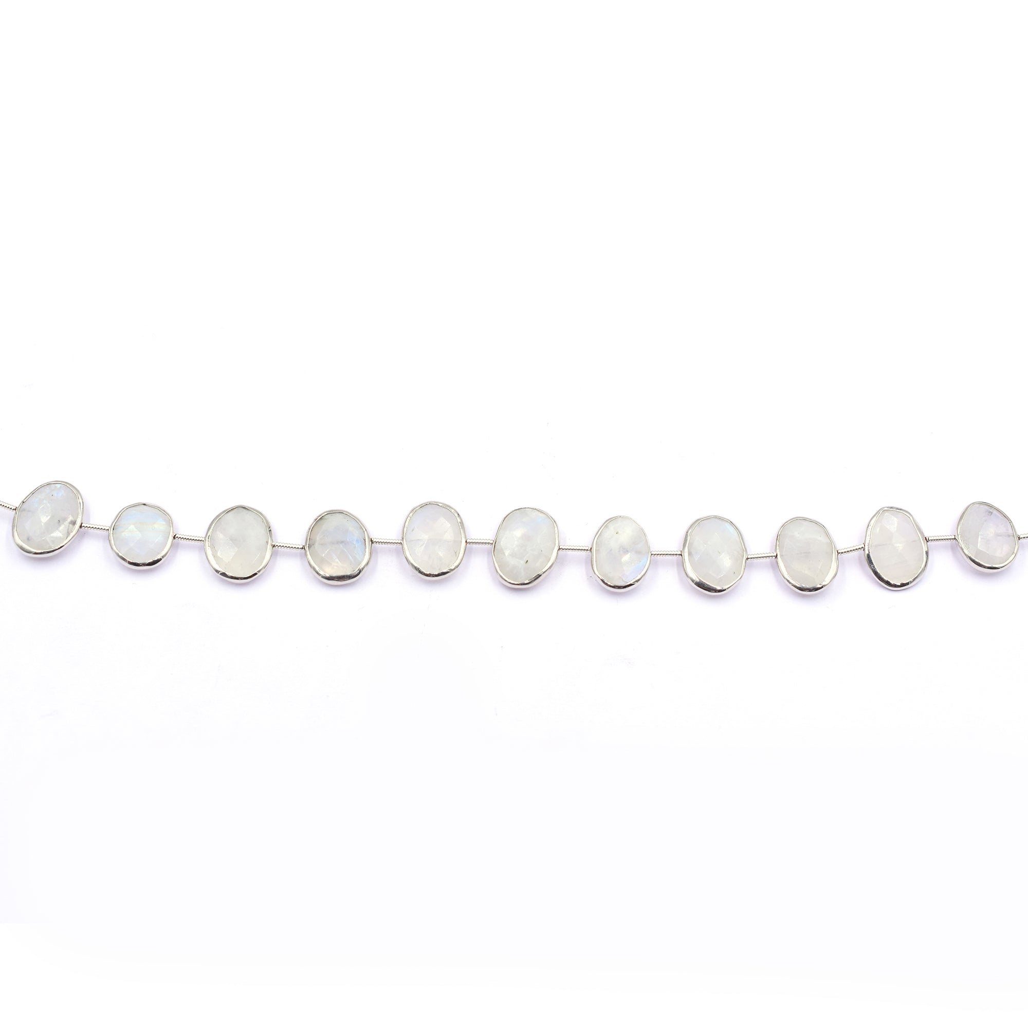 Rainbow Moonstone 15X11 MM Oval Shape Silver Bezel Rhodium Plated Center Drilled Strand - Jaipur Gem Factory