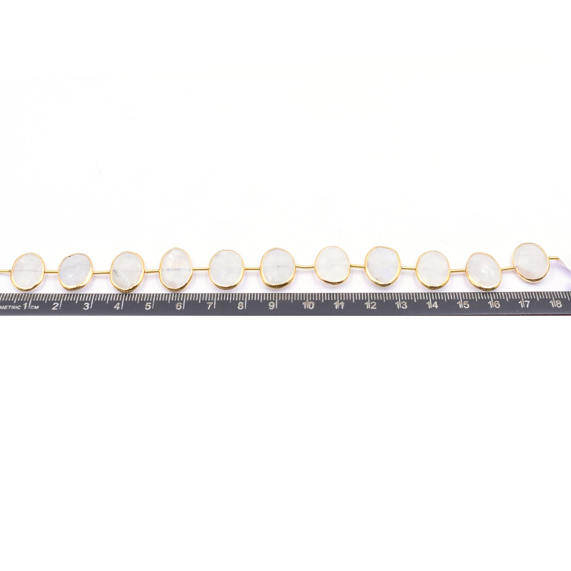 Rainbow Moonstone 15X11 MM Oval Shape Silver Bezel Vermeil Center Drilled Strand - Jaipur Gem Factory