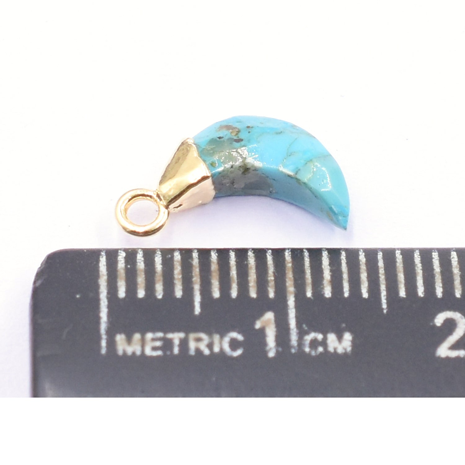 Kingman Block Turquoise 10X5 MM Moon Shape Gold Electroplated Pendant (Set Of 2 Pcs)