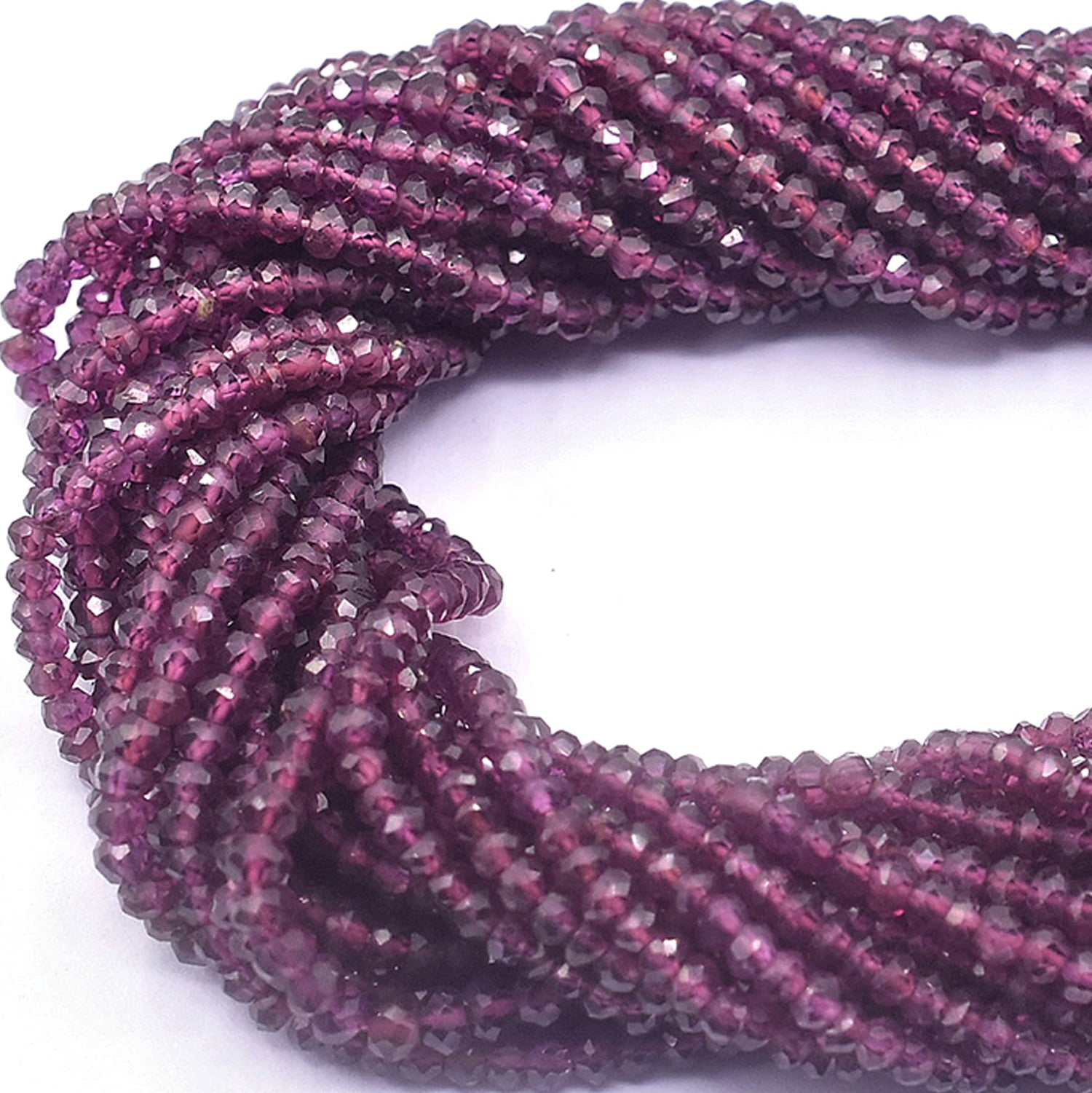Rhodolite Garnet 3 To 4 MM Faceted Rondelle Shape Beads Strand - Jaipur Gem Factory