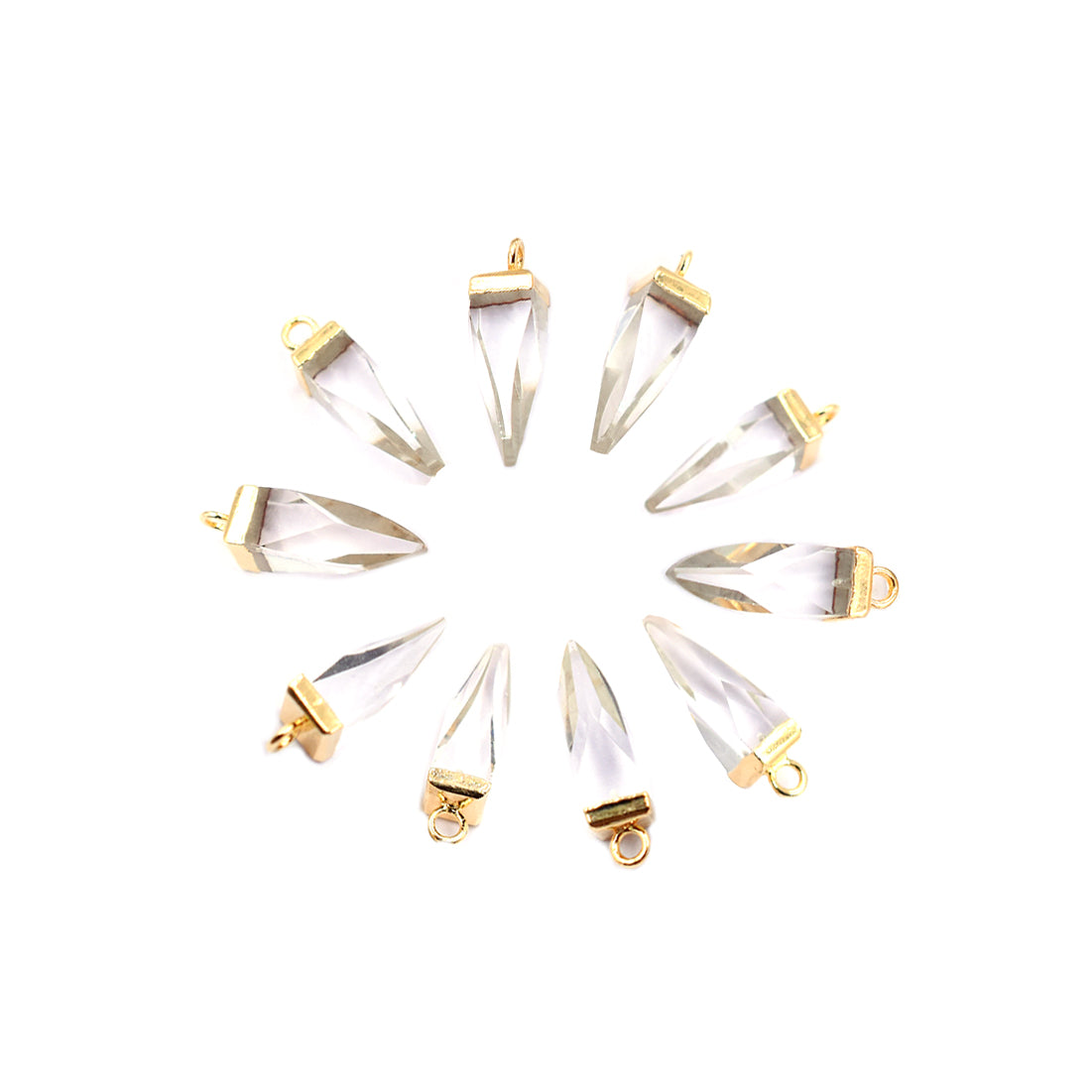 Crystal Quartz 16X5 MM Spike Shape Gold Electroplated Pendant (Set Of 2 Pcs)