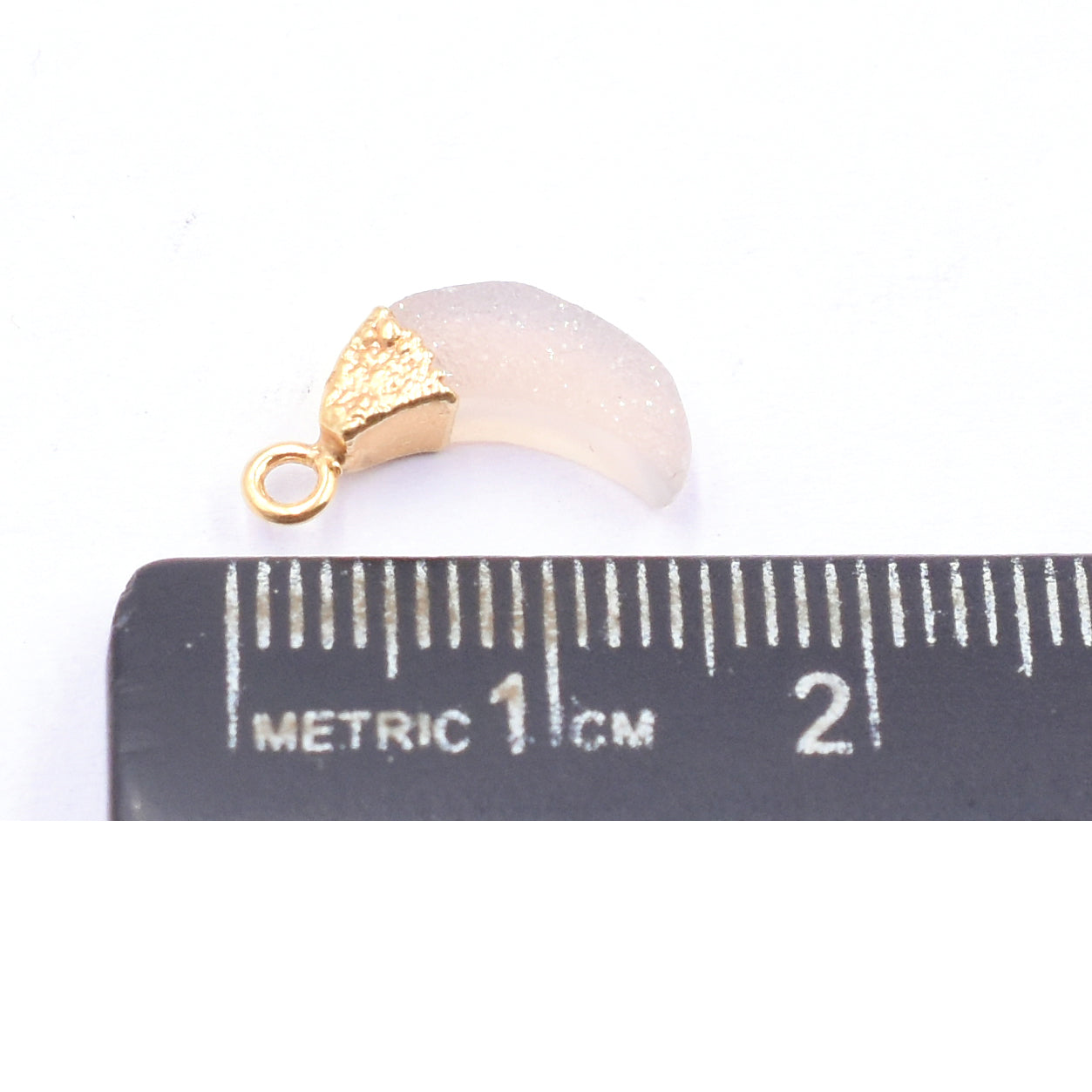Pink Druzy 10X5 MM Moon Shape Gold Electroplated Pendant (Set Of 2 Pcs)