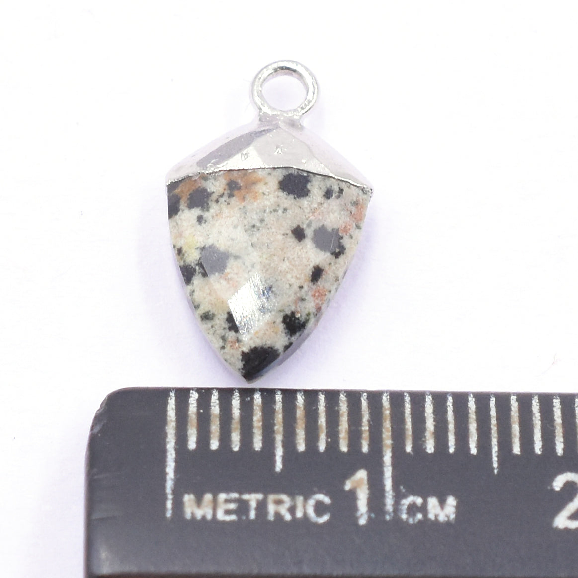Dalmatian Jasper 13X10 MM Shield Shape Rhodium Electroplated Pendant ( Set Of 2 Pcs)