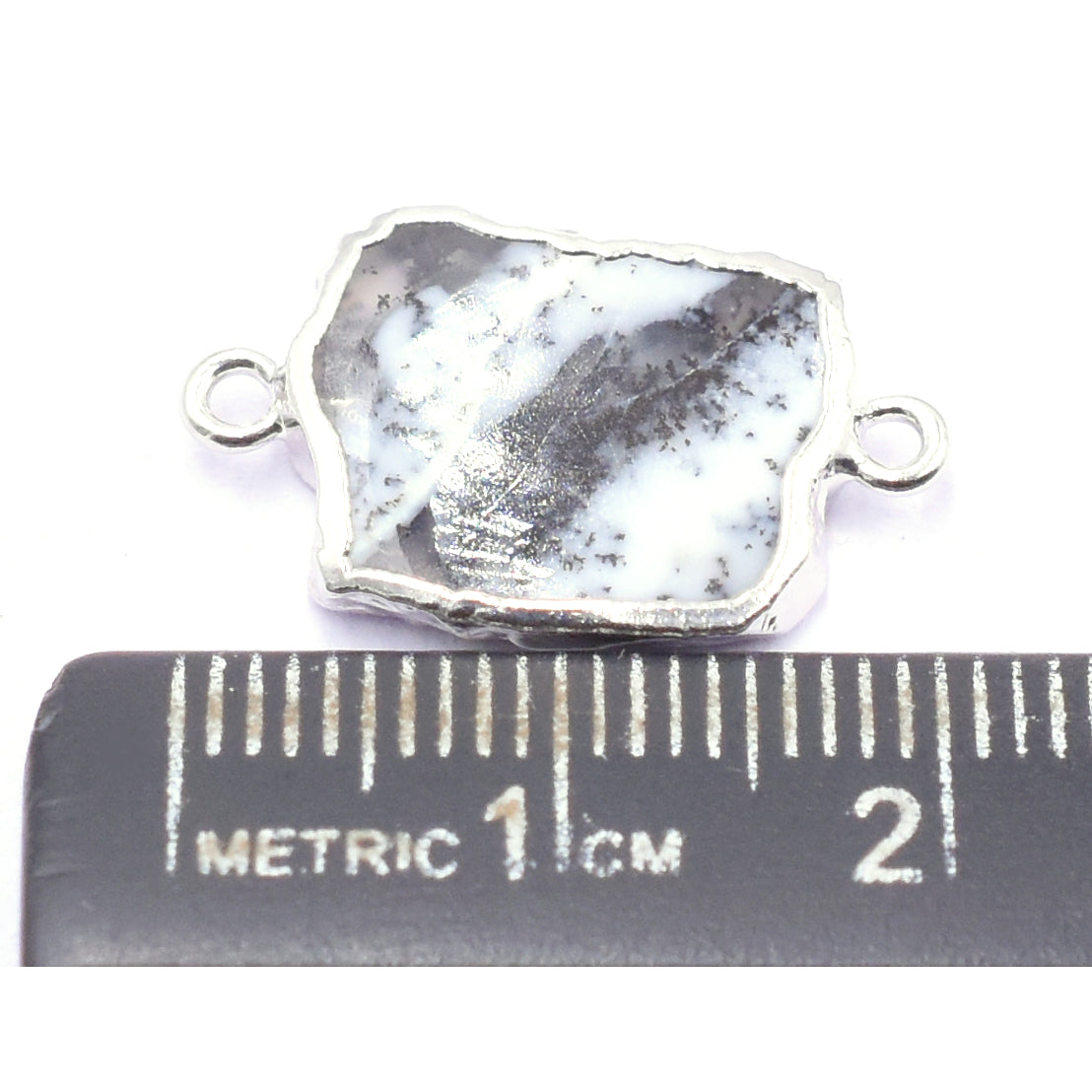 Dendritic Opal 12X10 MM Rectangle Shape Rhodium Electroplated Connector - Jaipur Gem Factory