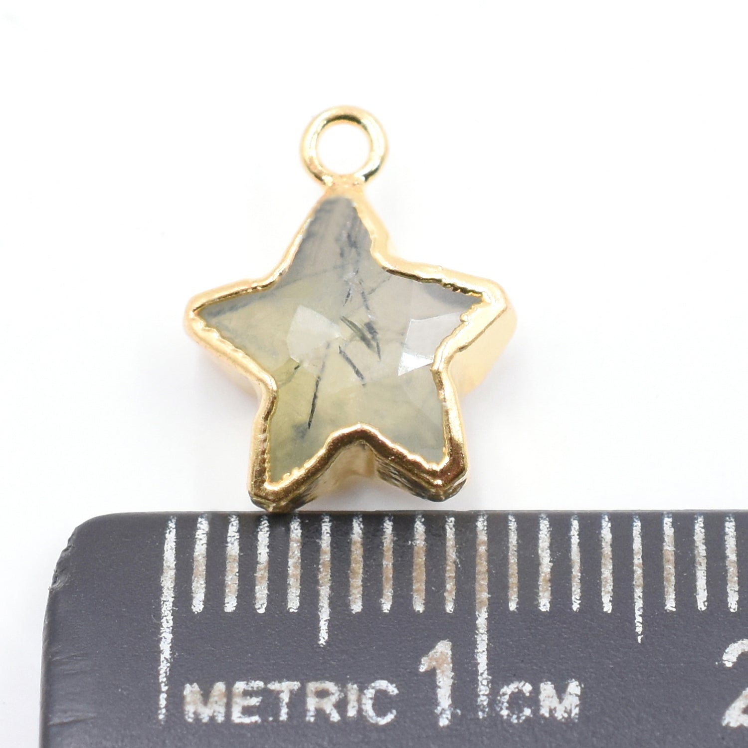 Prehnite 10 To 11 MM Star Shape  Gold Electroplated Pendant (Set Of 2 Pcs)
