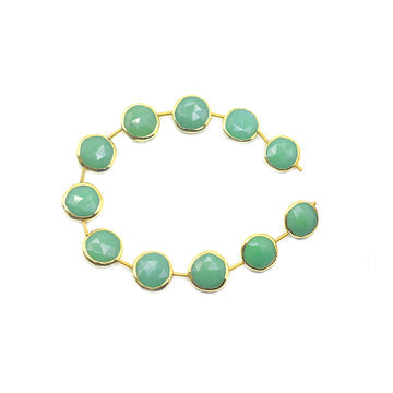 Chrysoprase Chalcedony 14 MM Round Shape Silver Bezel Vermeil Center Drilled Strand