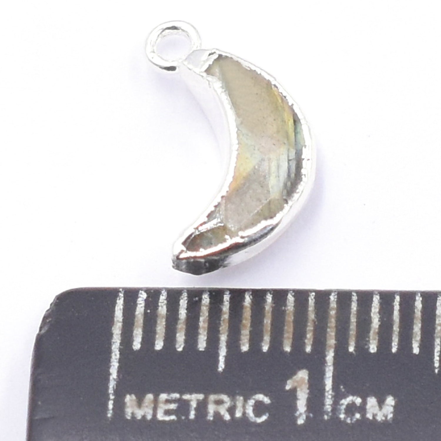 Labradorite 10X5 MM Moon Shape Rhodium Electroplated Pendant (Set Of 2 Pcs)
