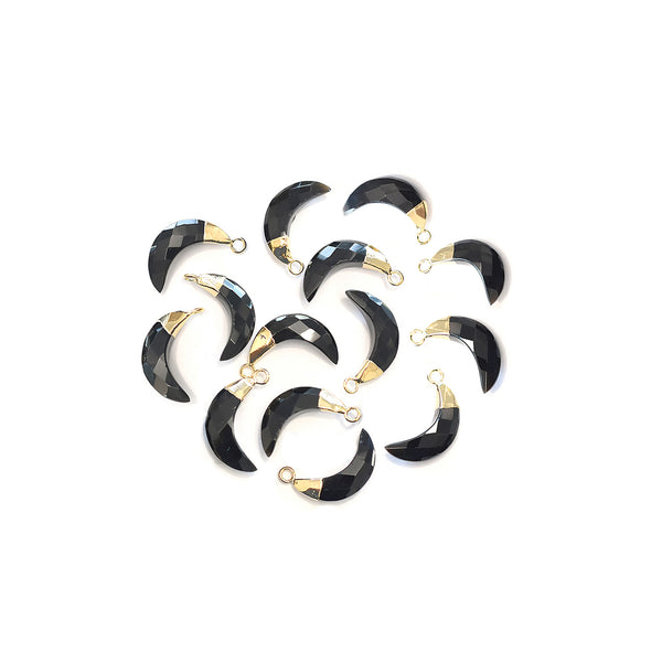Black Onyx 12X5 MM Moon Shape Gold Electroplated Pendant (Set Of 2 Pcs)