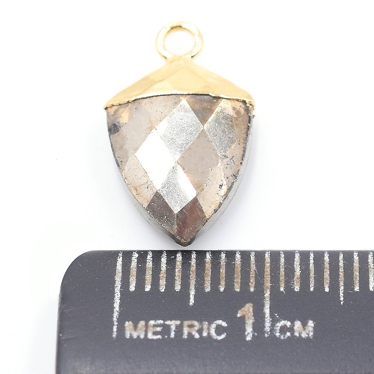 Pyrite 13X10 MM Shield Shape Gold Electroplated Pendant ( Set Of 2 Pcs)