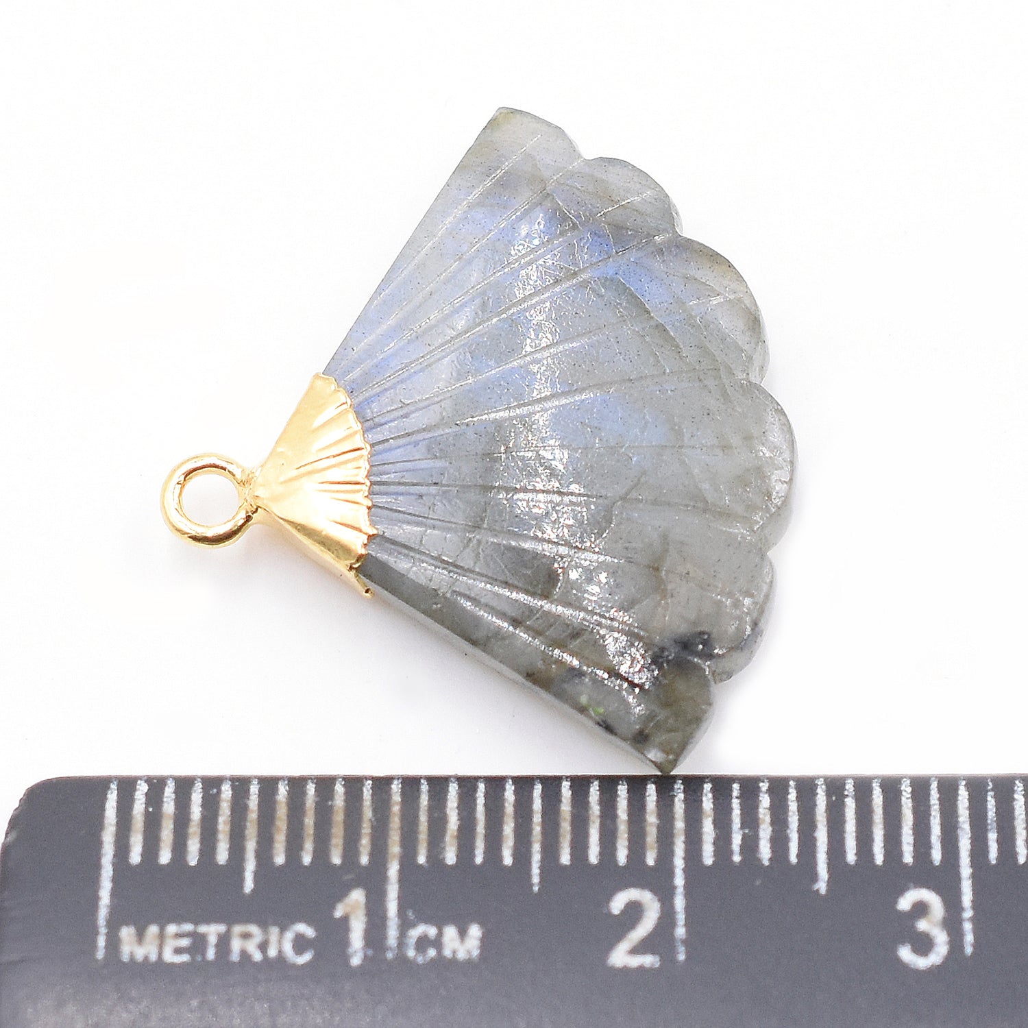 Labradorite 19 MM Feather Shape Gold Electroplated Pendant - Jaipur Gem Factory
