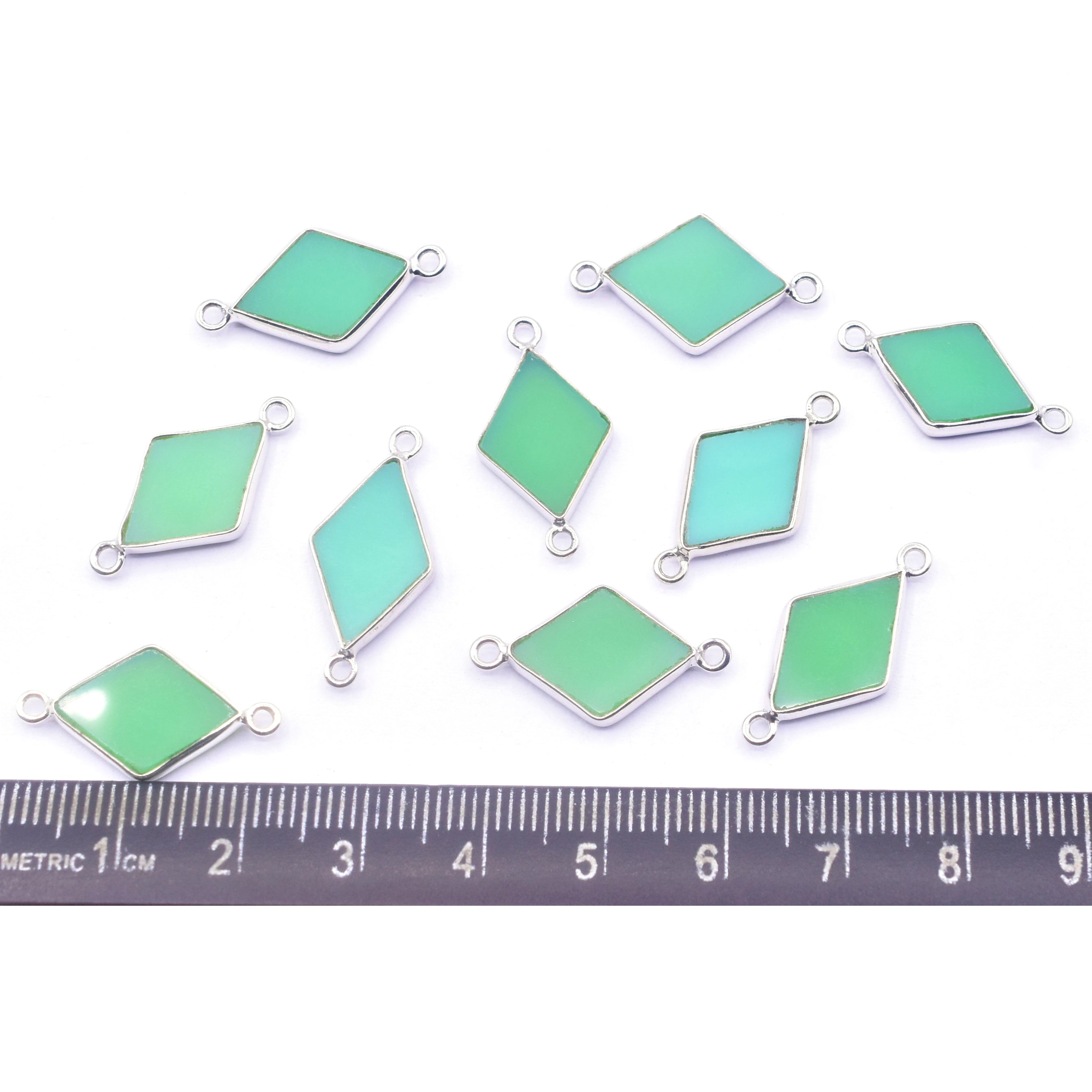 Chrysoprase Chalcedony 18X10 MM Diamond Shape Silver Bezel Rhodium Plated Connector - Jaipur Gem Factory