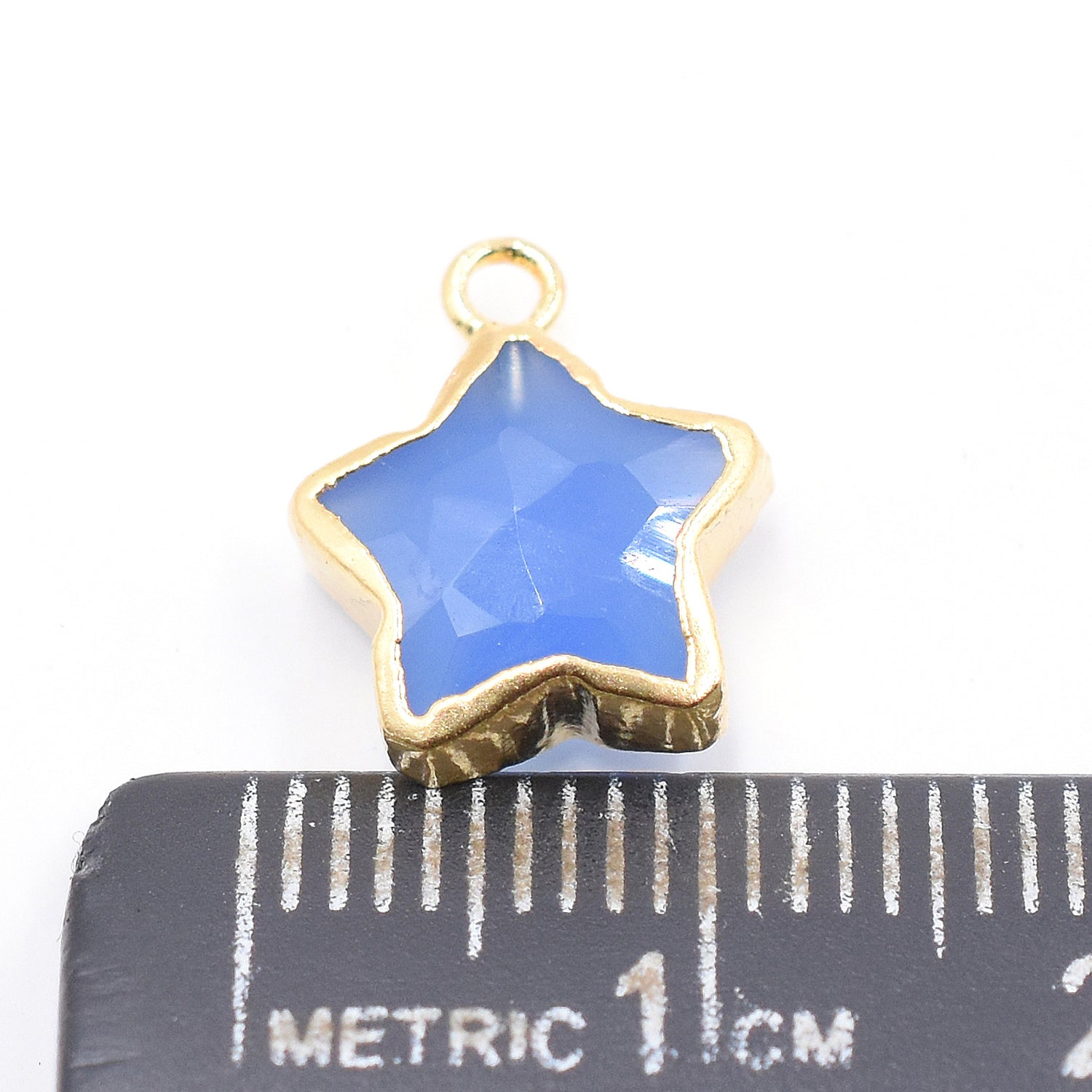 Blue Chalcedony 10 To 11 MM Star Shape Gold Electroplated Pendant (Set Of 2 Pcs)