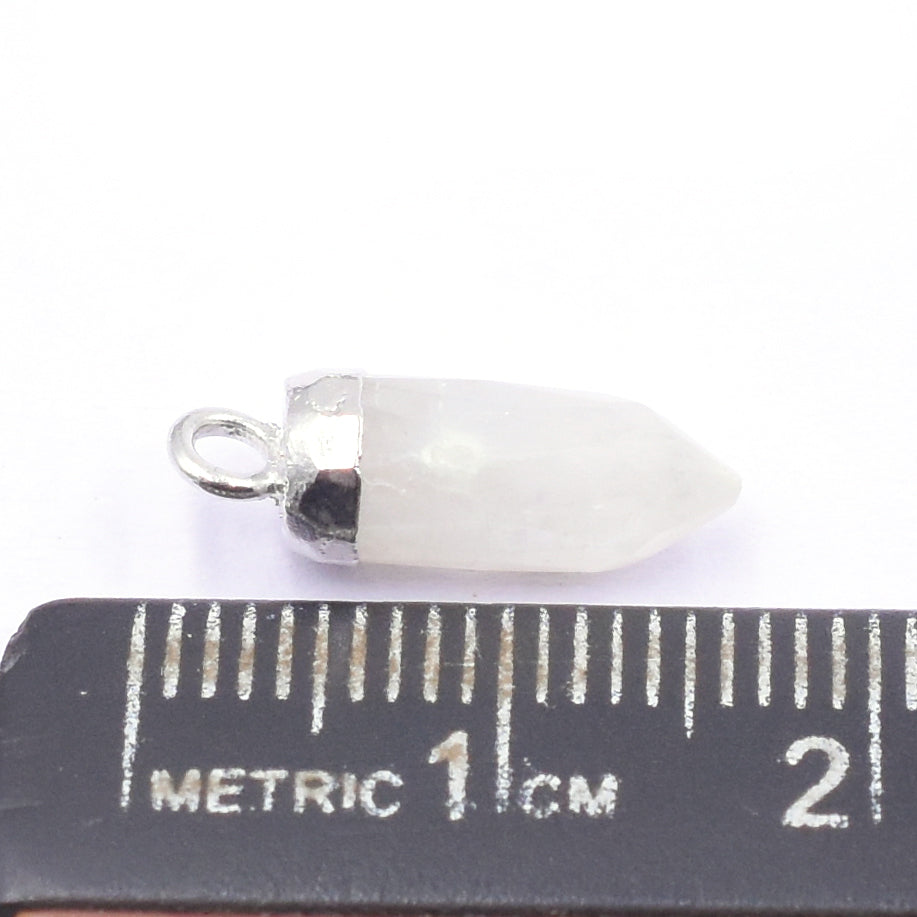 Rainbow Moonstone 13X5 MM Bullet Shape Rhodium Electroplated Pendant (Set Of 2 Pcs)
