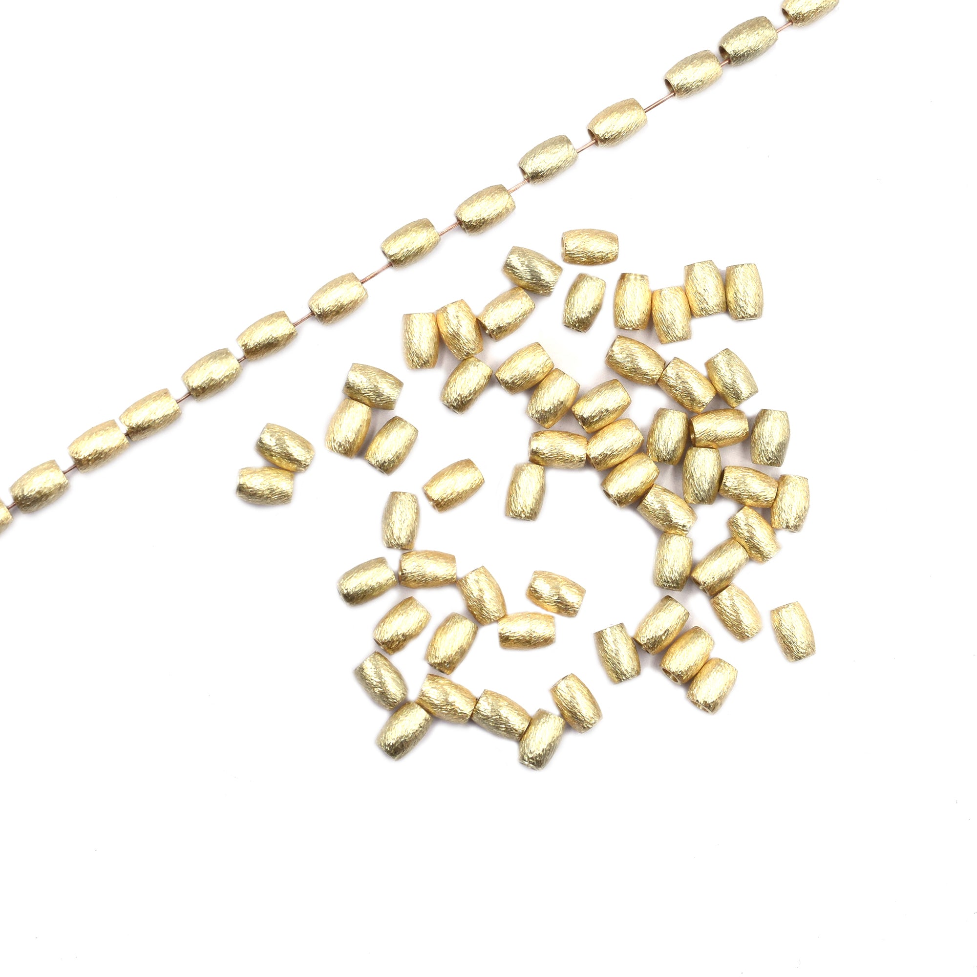 6X4mm Cylinder Brushed Matte Finish Beads Gold Plated Copper