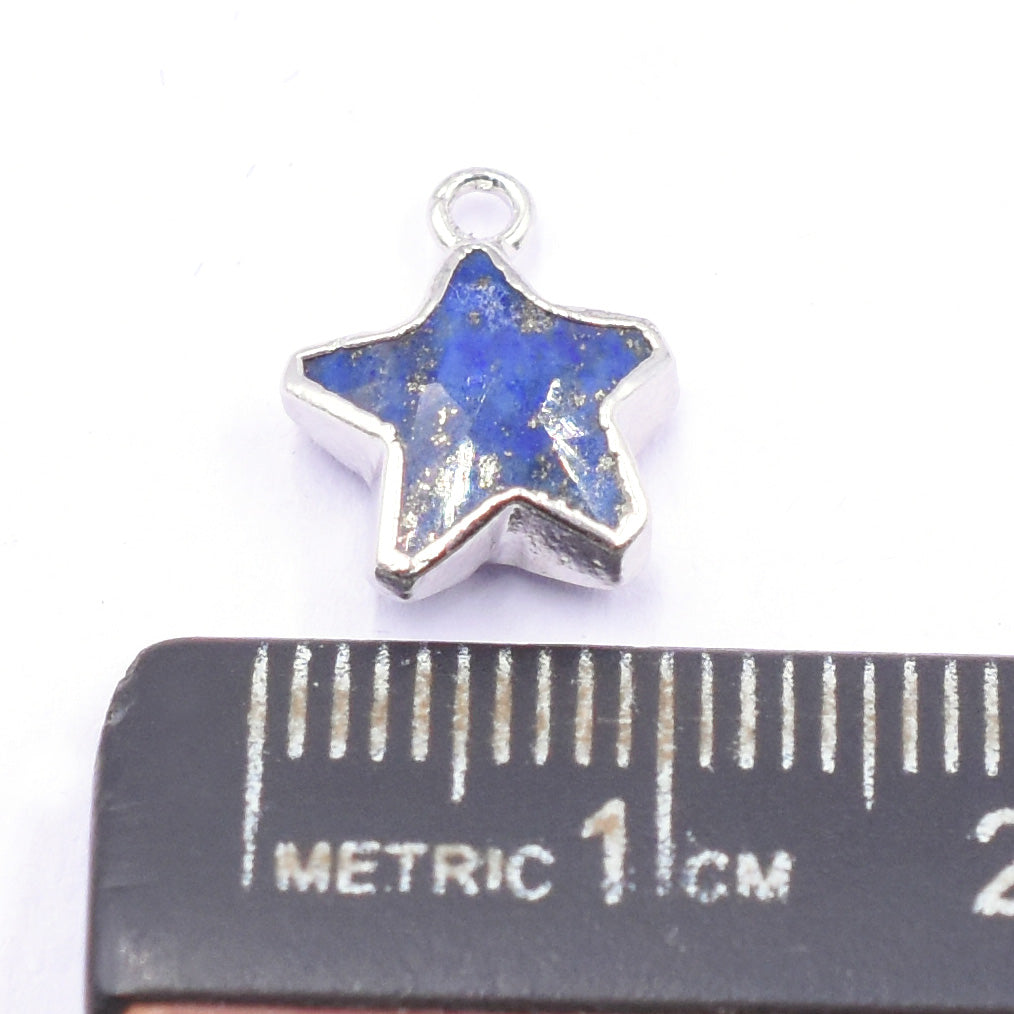 Lapis Lazuli 10 To 11 MM Star Shape Rhodium Electroplated Pendant (Set Of 2 Pcs)