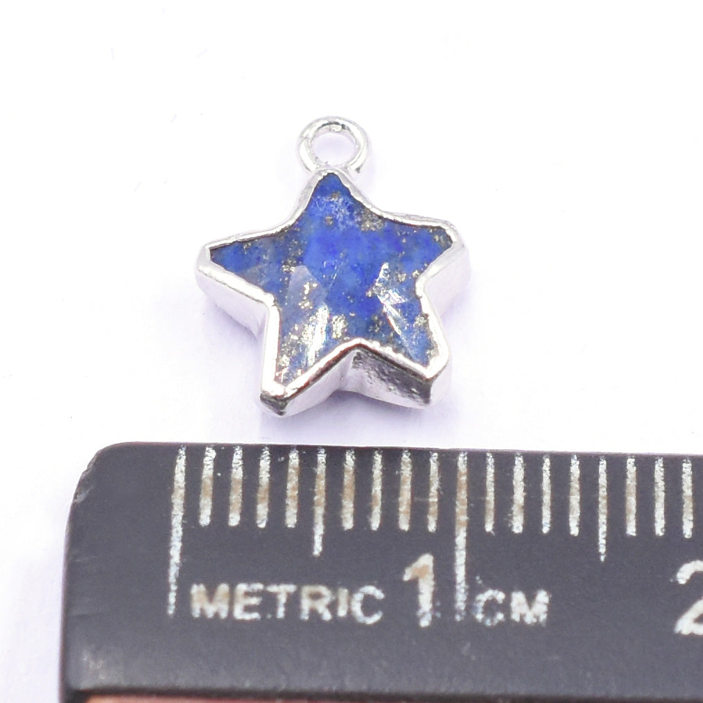 Lapis Lazuli Star Shape 10 To 11 MM Silver Electroplated Pendant (Set Of 2 Pcs)