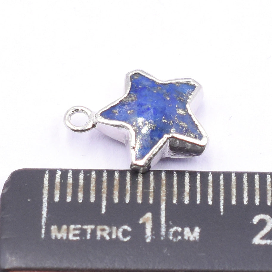 Lapis Lazuli 10 To 11 MM Star Shape Rhodium Electroplated Pendant (Set Of 2 Pcs)