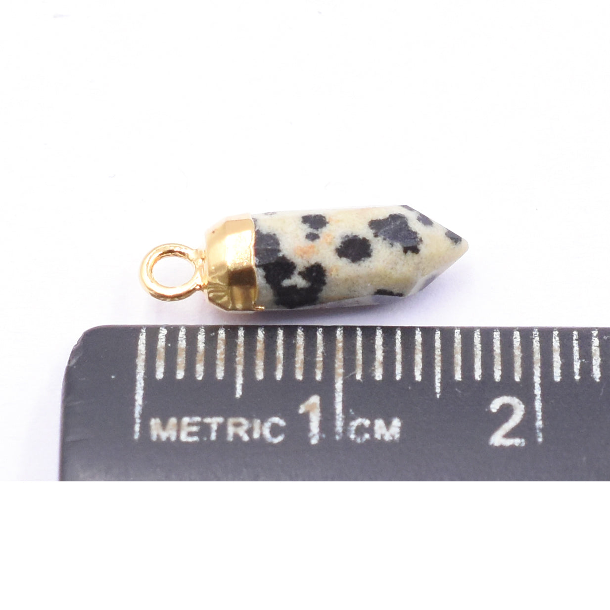 Dalmatian Jasper 13X5 MM Bullet Shape Gold Electroplated Pendant (Set Of 2 Pcs)