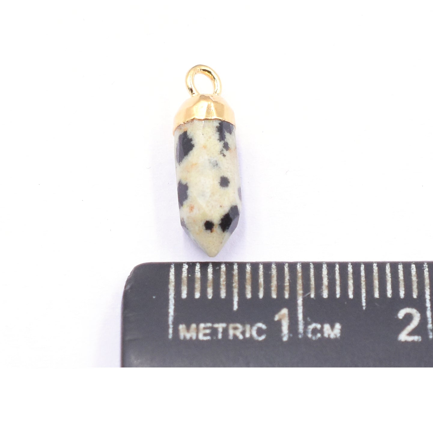 Dalmatian Jasper 13X5 MM Bullet Shape Gold Electroplated Pendant (Set Of 2 Pcs)
