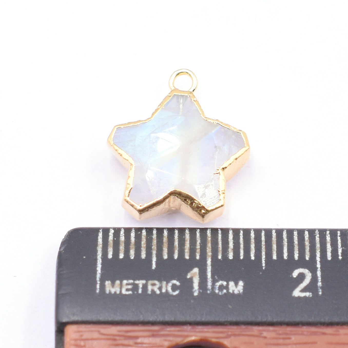 Rainbow Moonstone 10 To 11 MM Star Shape Gold Electroplated Pendant