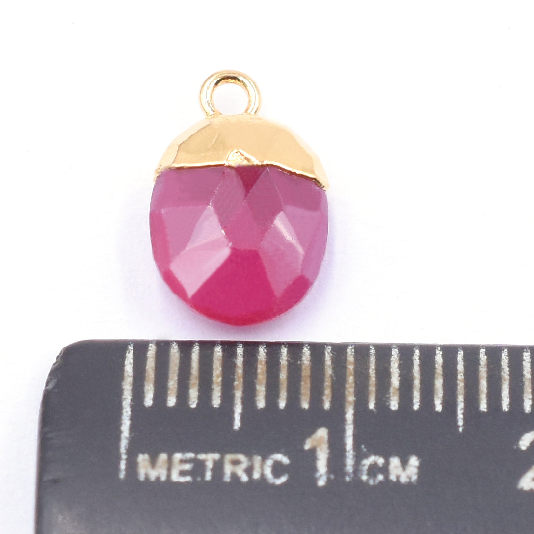 Ruby Corundum 10X8 MM Oval Shape Gold Electroplated Pendant (Set Of 2 Pcs)