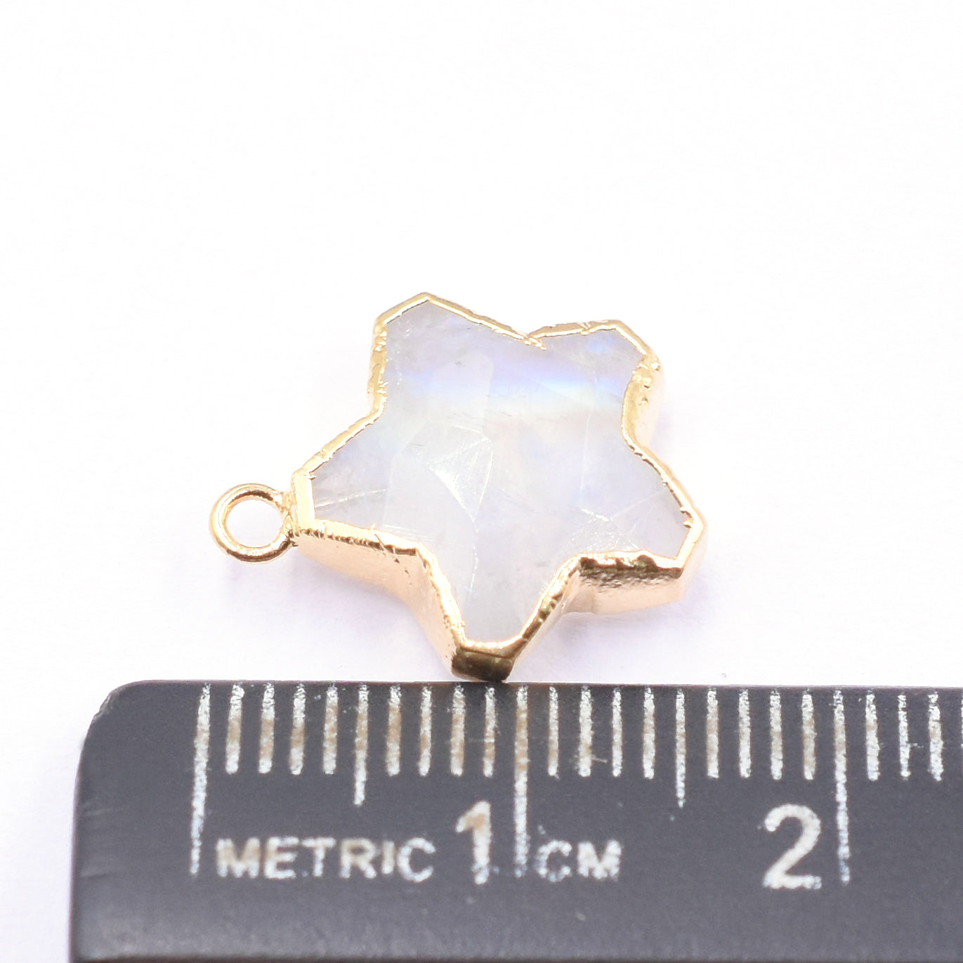Rainbow Moonstone 10 To 11 MM Star Shape Gold Electroplated Pendant