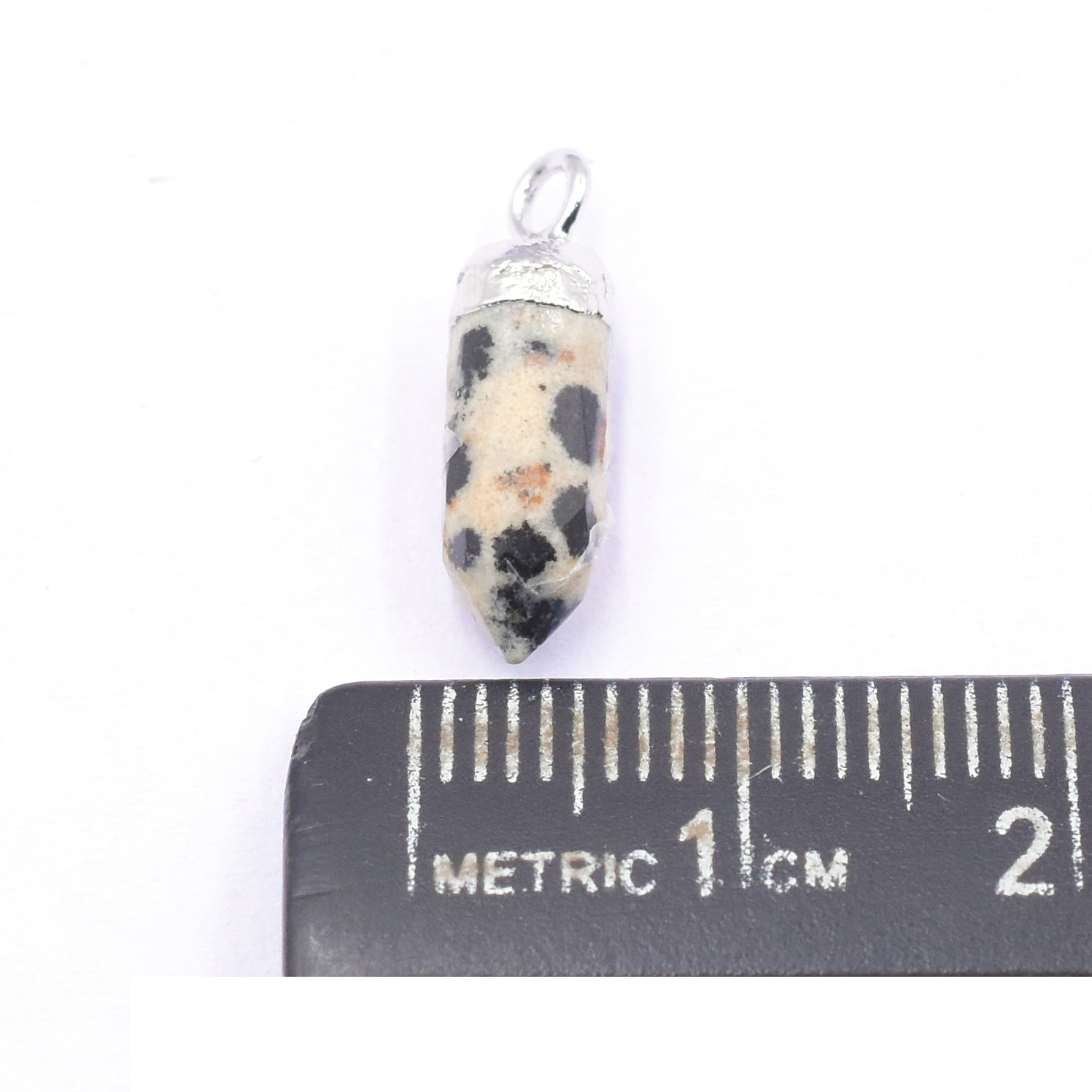 Dalmatian Jasper 13X5 MM Bullet Shape Rhodium Electroplated Pendant (Set Of 2 Pcs)