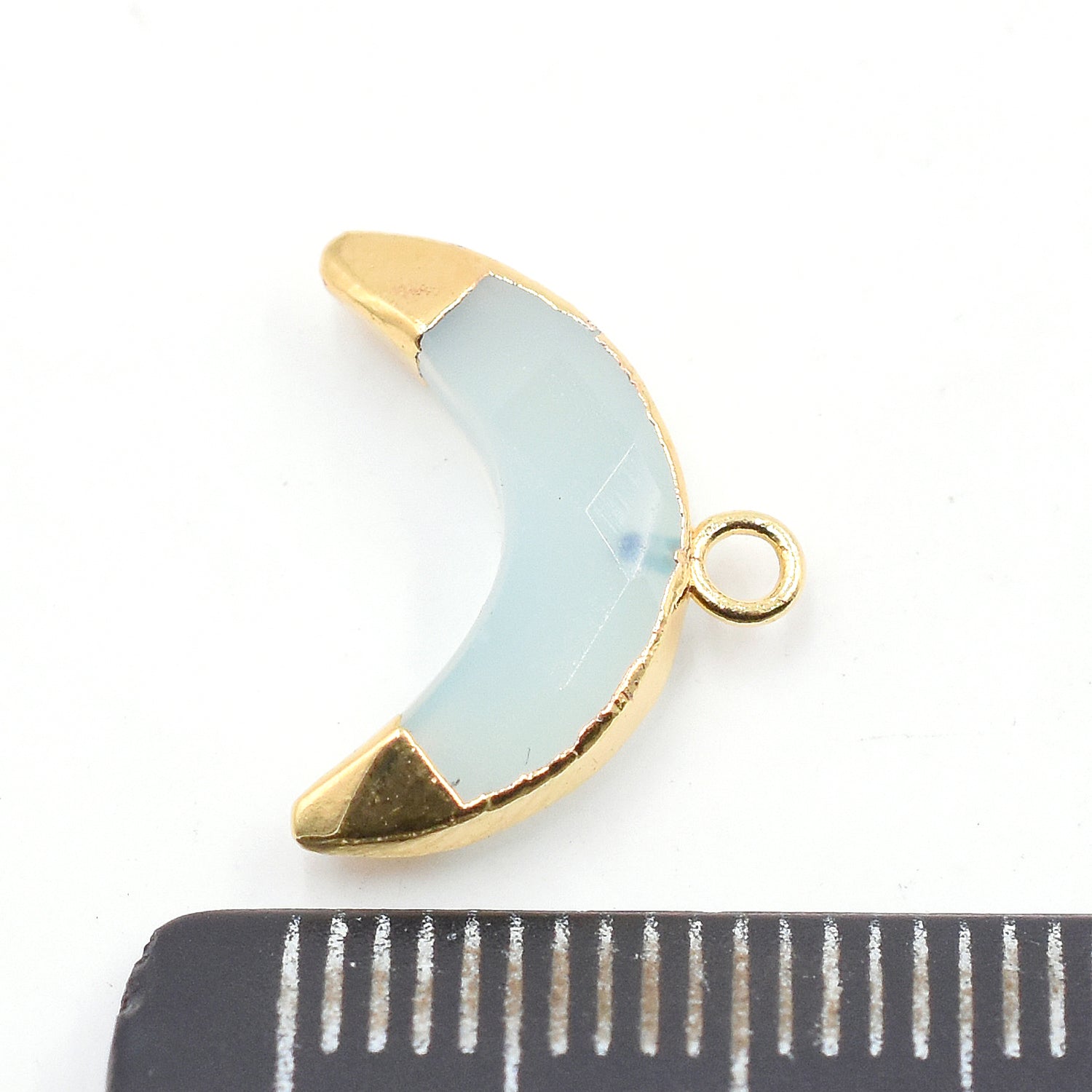 Aqua Chalcedony 12X5 MM Moon Shape Gold Electroplated Pendant (Set Of 2 Pcs)