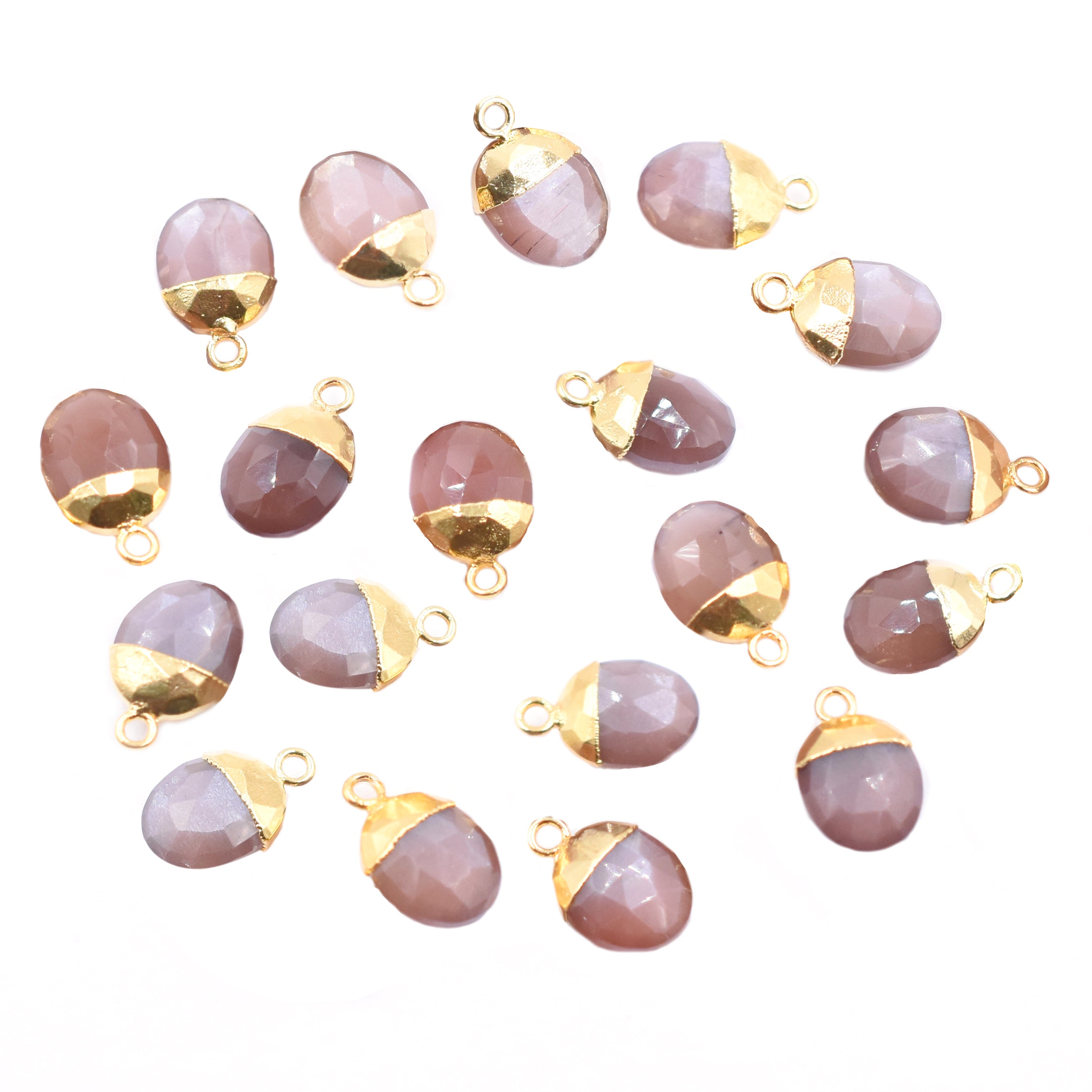 Brown Chocolate Moonstone 10X8 MM Oval Shape Gold Electroplated Pendant (Set Of 2 Pcs)