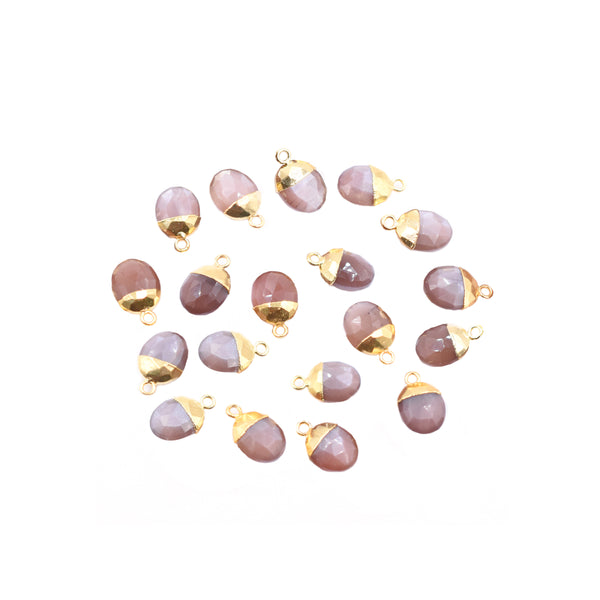 Brown Chocolate Moonstone 10X8 MM Oval Shape Gold Electroplated Pendant (Set Of 2 Pcs)