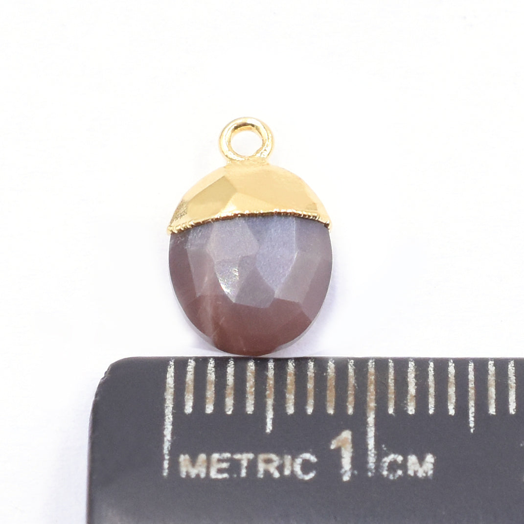 Brown Chocolate Moonstone 10X8 MM Oval Shape Gold Electroplated Pendant (Set Of 2 Pcs)