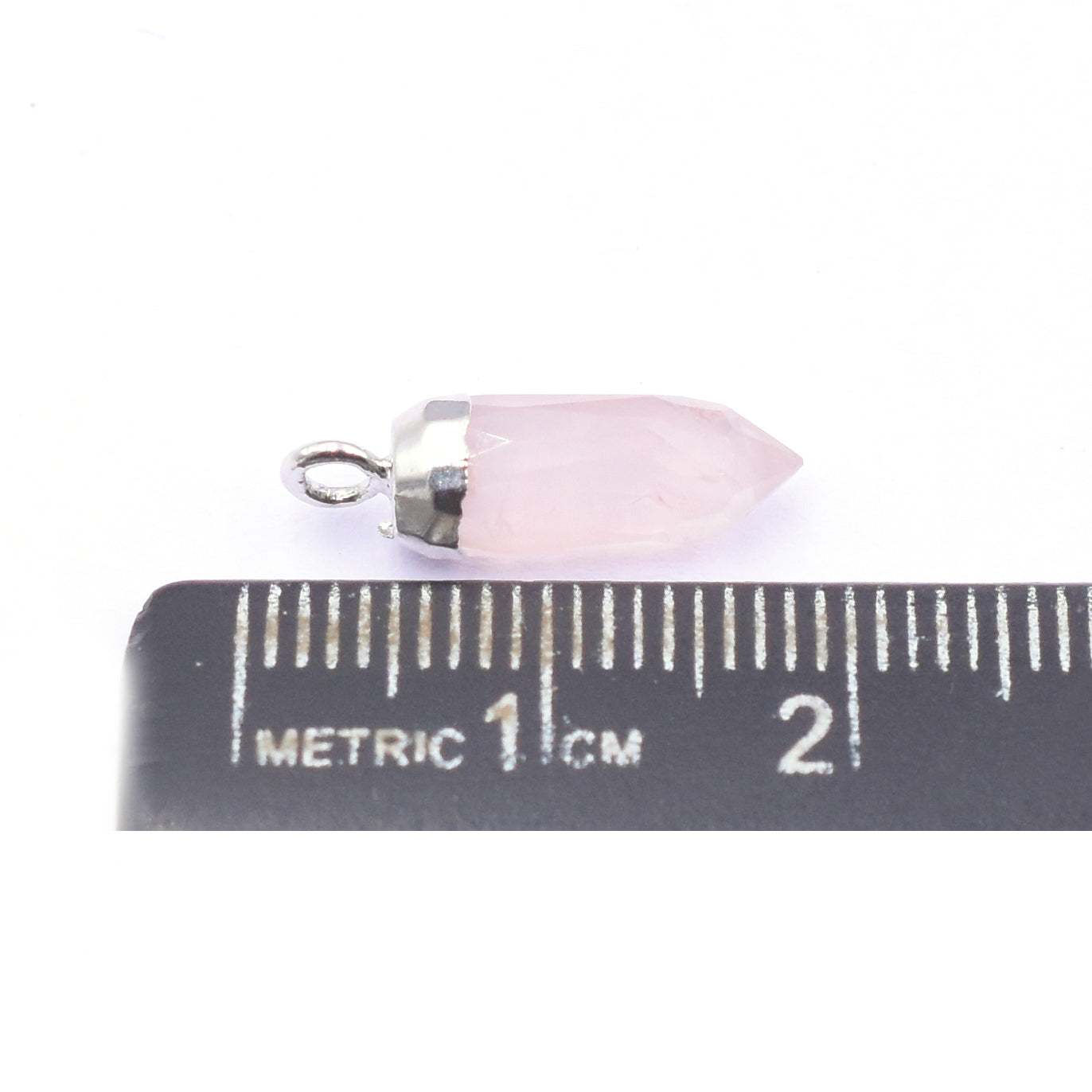 Rose Quartz 13X5 MM Bullet Shape Rhodium Electroplated Pendant (Set Of 2 Pcs)