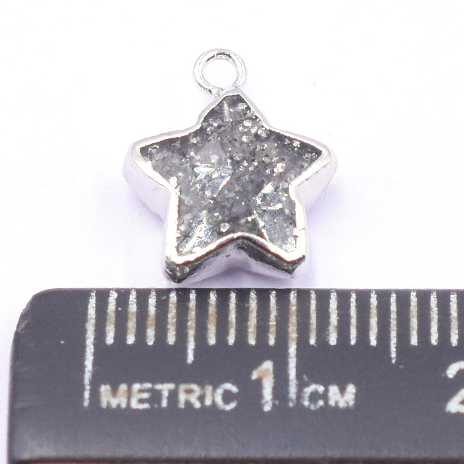 Black Sunstone 10 To 11 MM Star Shape Rhodium Electroplated Pendant (Set Of 2 Pcs)