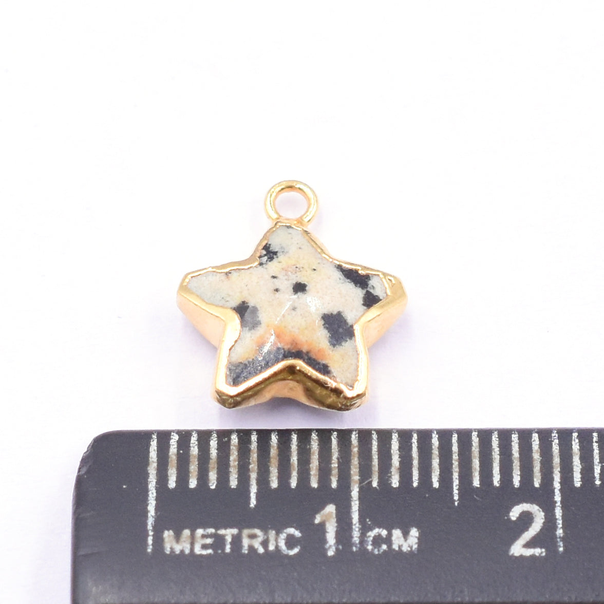 Dalmatian Jasper 10 To 11 MM Star Shape Gold Electroplated Pendant (Set Of 2 Pcs)