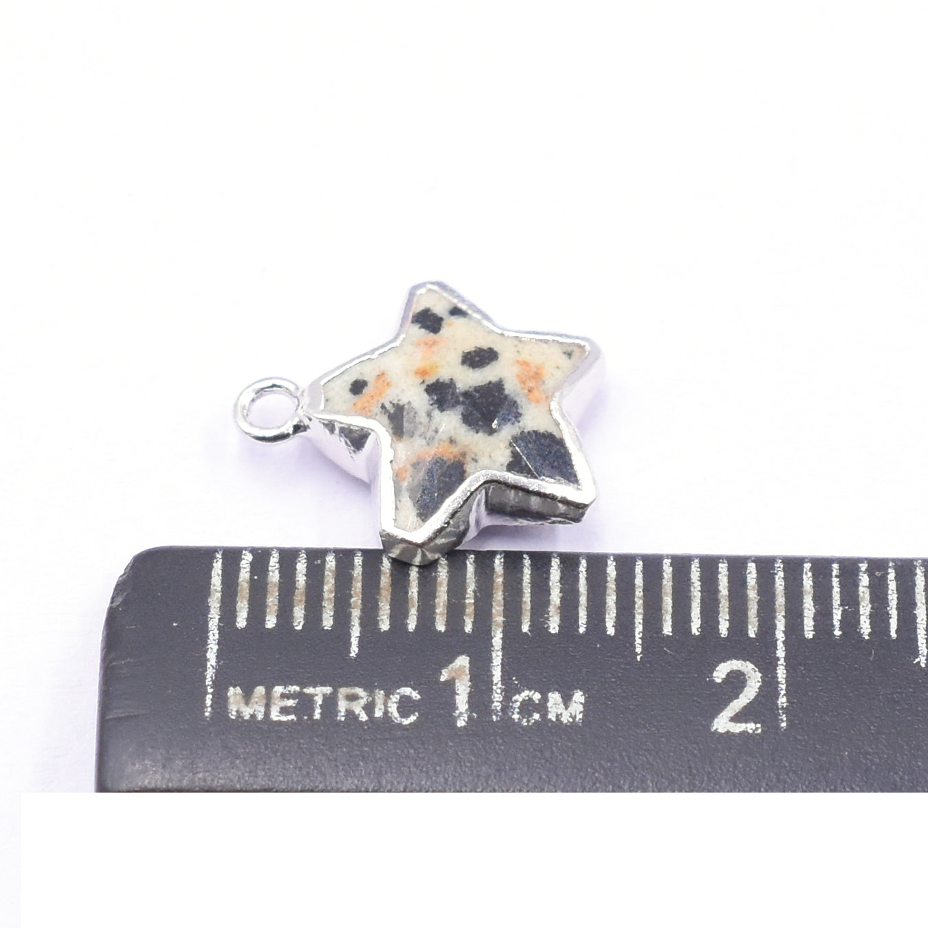 Dalmatian Jasper 10 To 11 MM Star Shape Rhodium Electroplated Pendant (Set Of 2 Pcs)