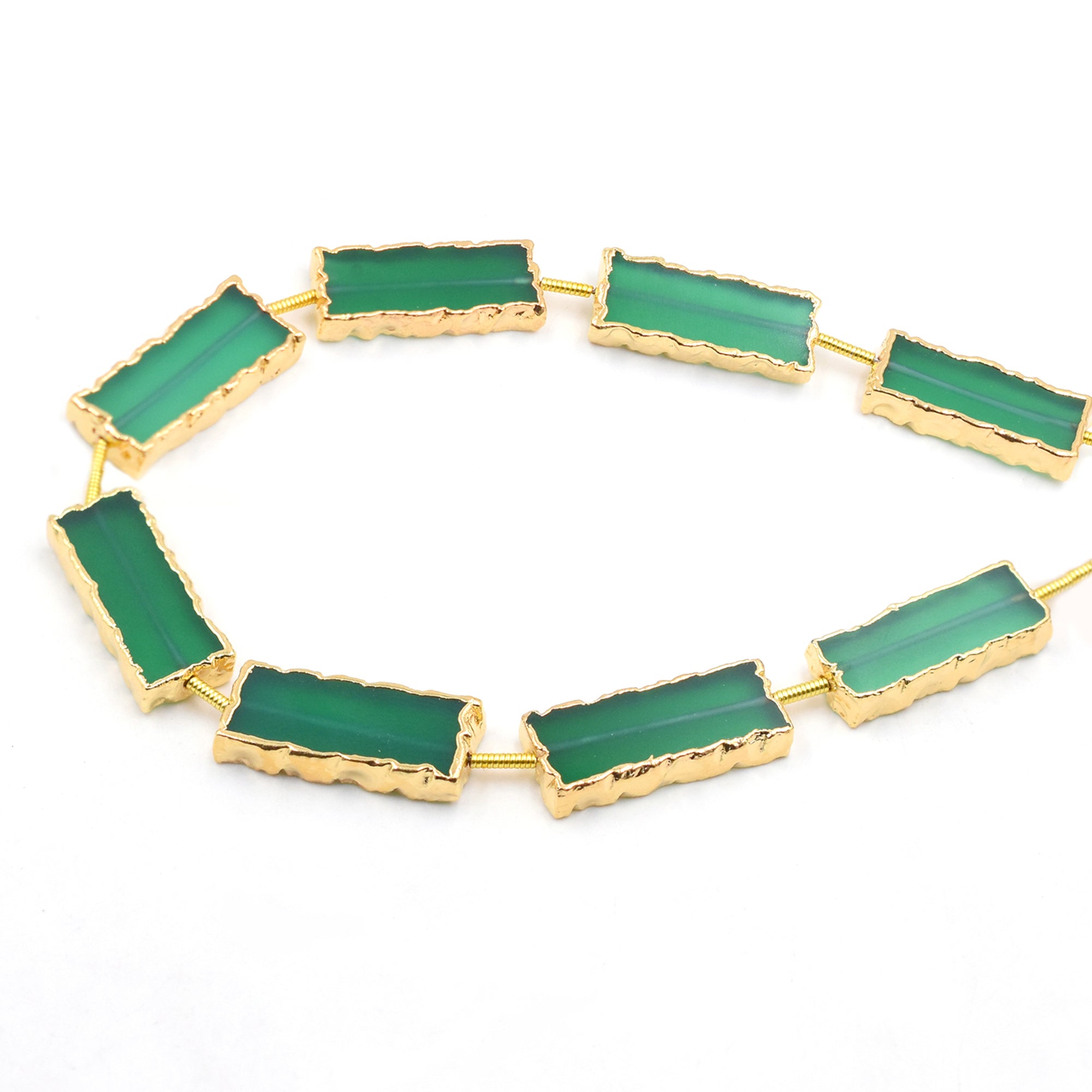 Green Onyx 20X7 MM Rectangle Shape Straight Drilled Gold Electroplated Strand - Jaipur Gem Factory