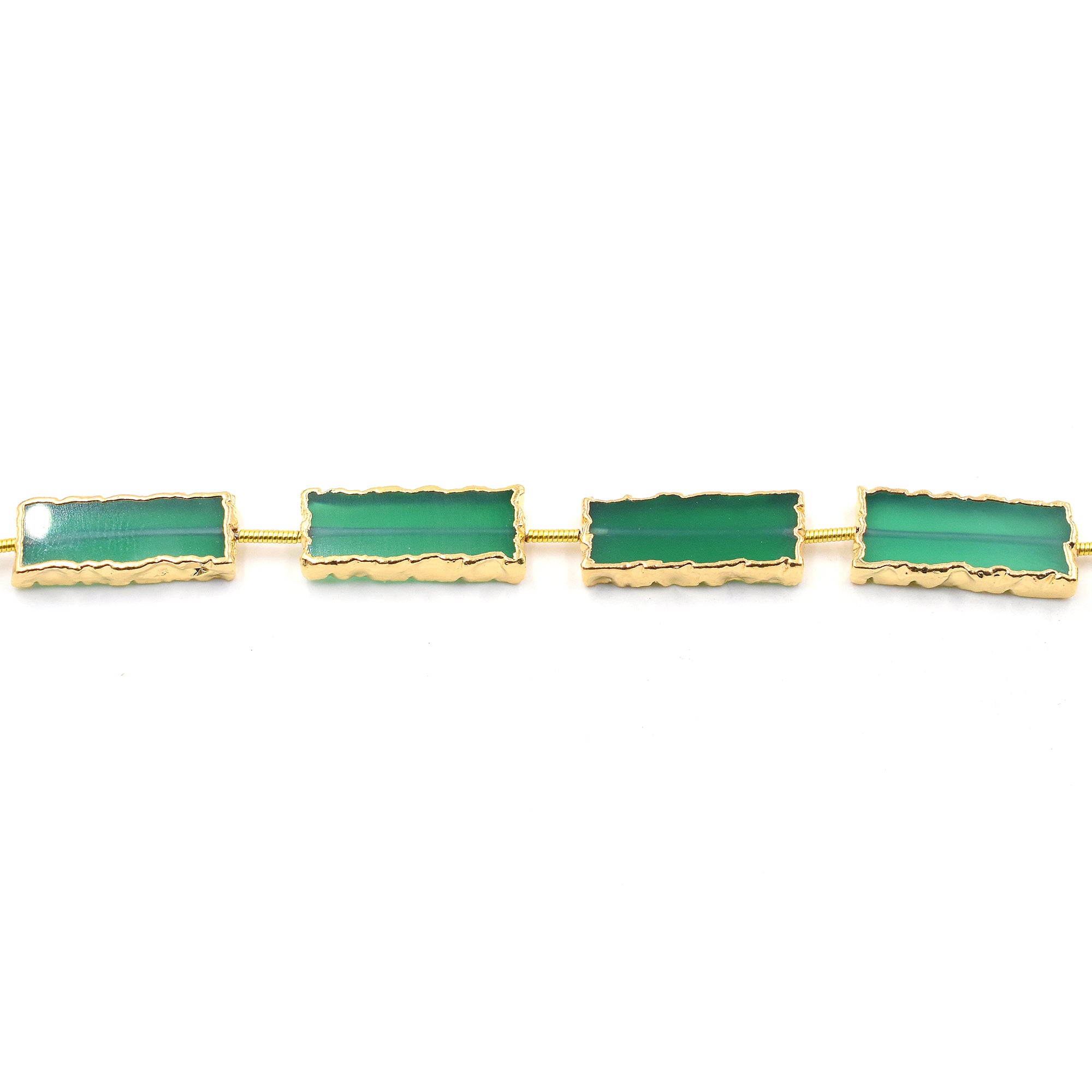 Green Onyx 20X7 MM Rectangle Shape Straight Drilled Gold Electroplated Strand - Jaipur Gem Factory