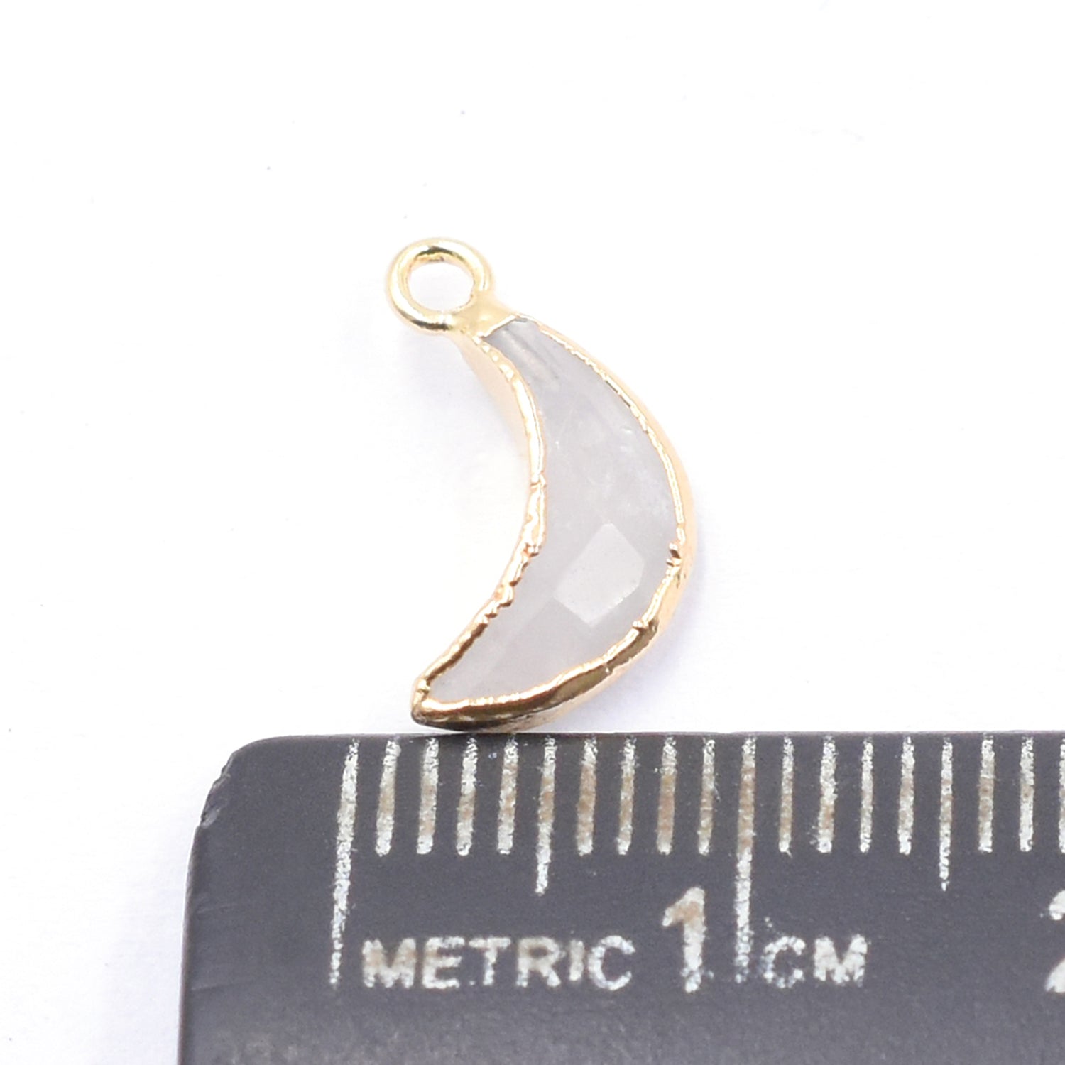 Rainbow Moonstone Moon Shape 10 x 5 MM Gold Electroplated Pendant (Set Of 2 Pcs)