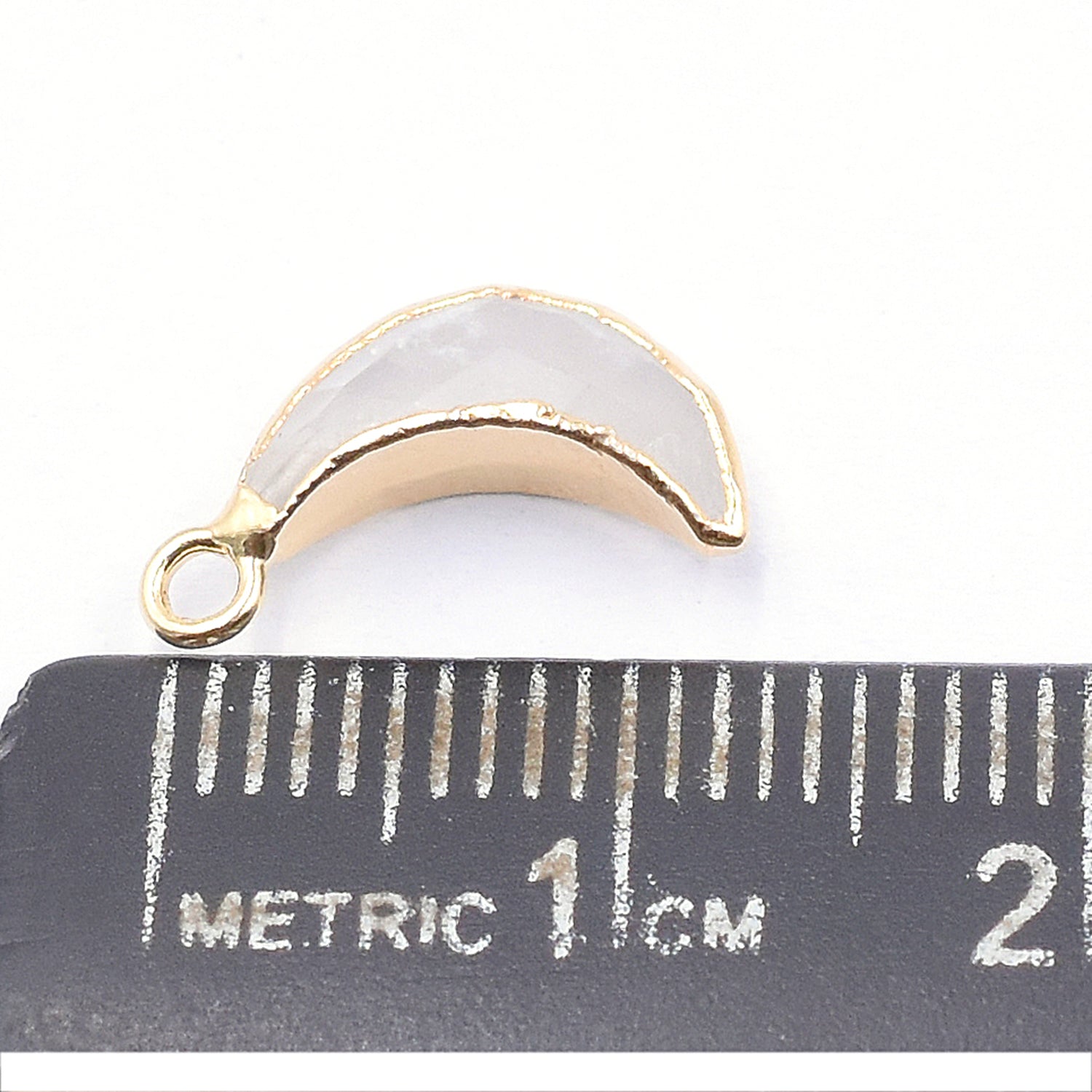 Rainbow Moonstone Moon Shape 10 x 5 MM Gold Electroplated Pendant (Set Of 2 Pcs)