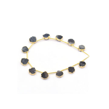 Black Druzy 9X9 MM Heart Shape Side Drilled Gold Electroplated Strand - Jaipur Gem Factory