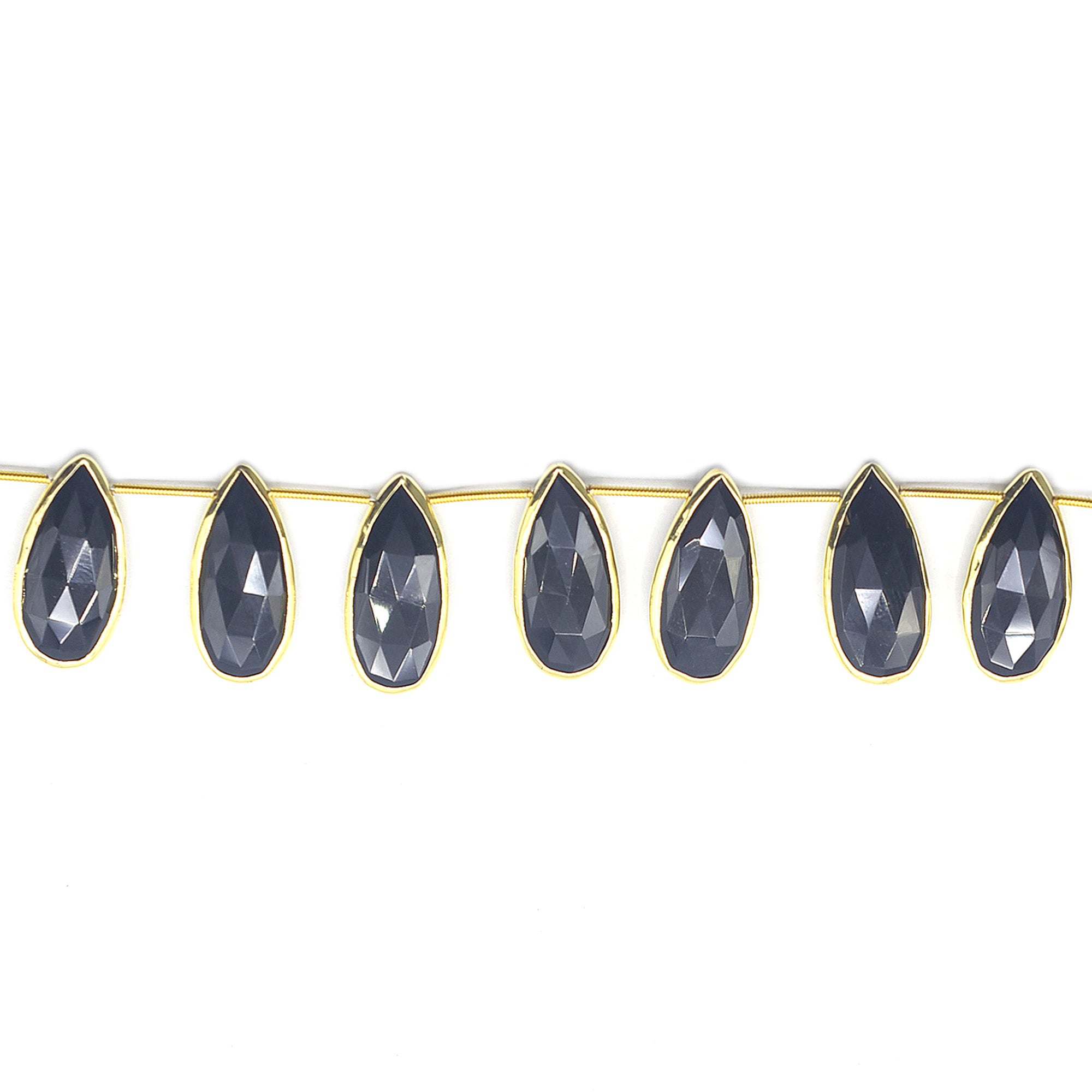 Pear black onyx in silver vermeil bezel