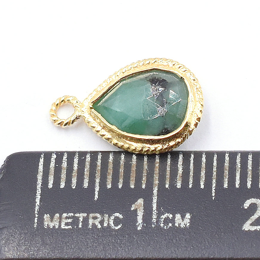 Emerald 9X7 MM Pear Shape Twisted Wire Silver Bezel Vermeil Pendant (Set Of 2 Pcs) - Jaipur Gem Factory
