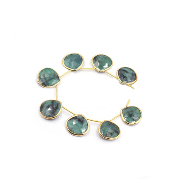 Raw Emerald 20 MM Heart Shape Silver Bezel Vermeil Side Drilled Strand