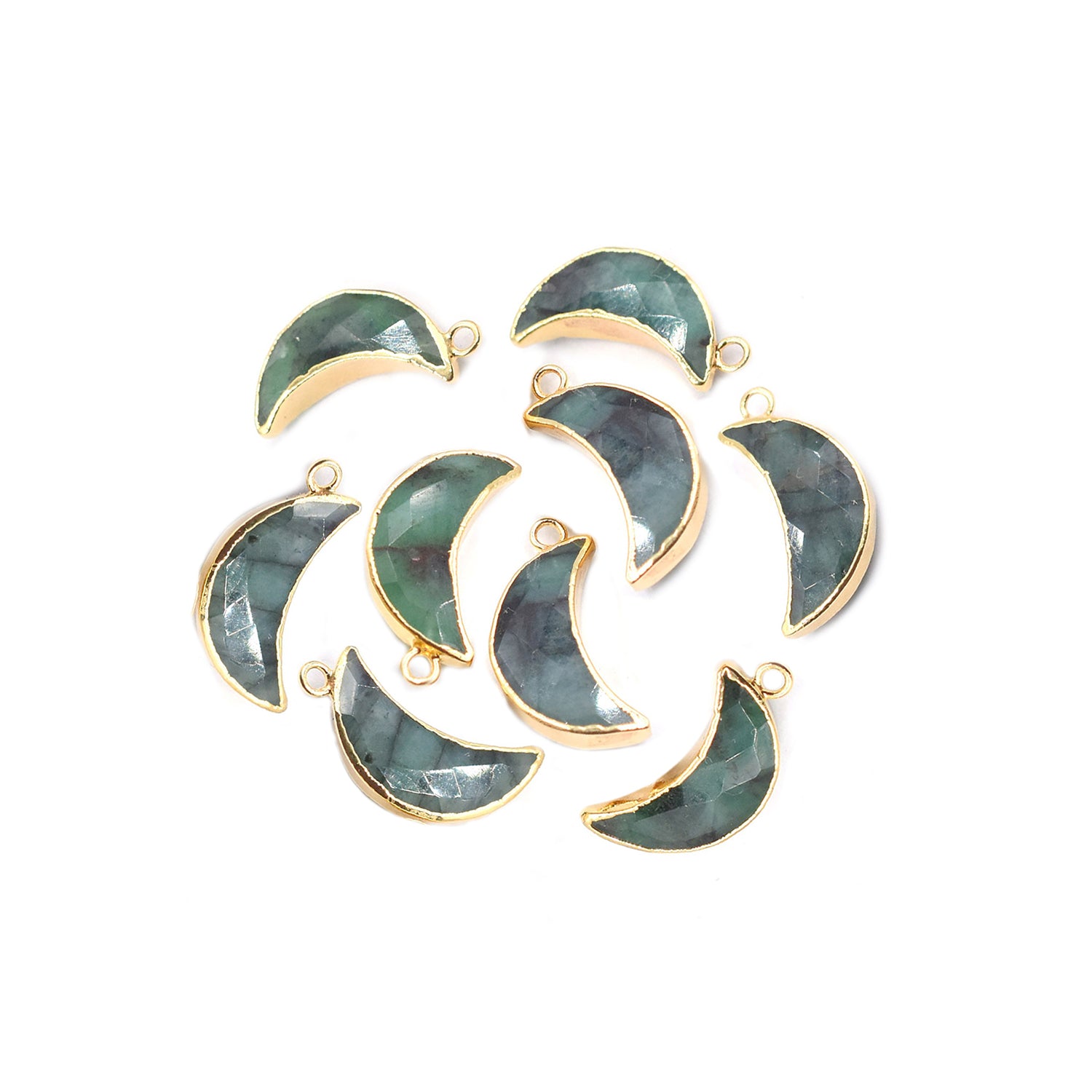 Raw Emerald 12X5 MM Moon Shape Gold Electroplated Pendant (Set Of 2 Pcs)