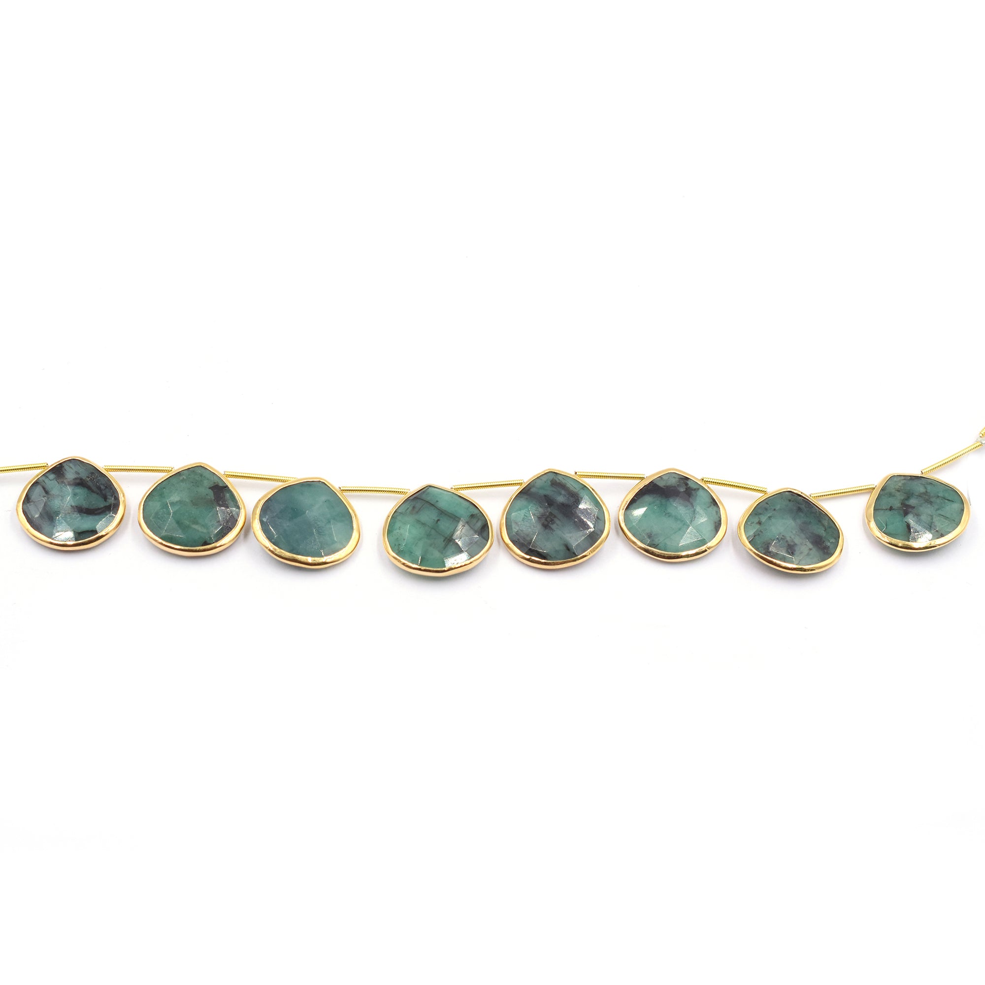 Raw Emerald 20 MM Heart Shape Silver Bezel Vermeil Side Drilled Strand