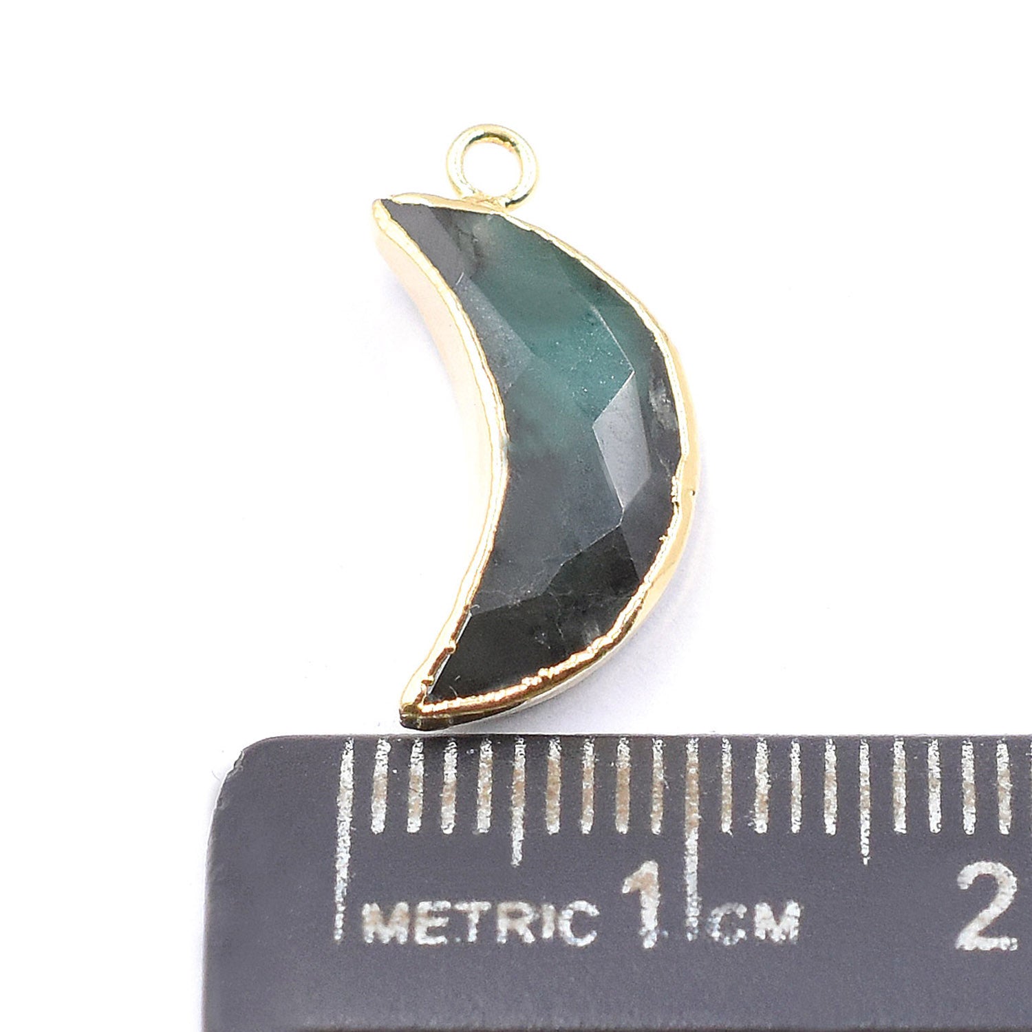 Raw Emerald 12X5 MM Moon Shape Gold Electroplated Pendant (Set Of 2 Pcs)